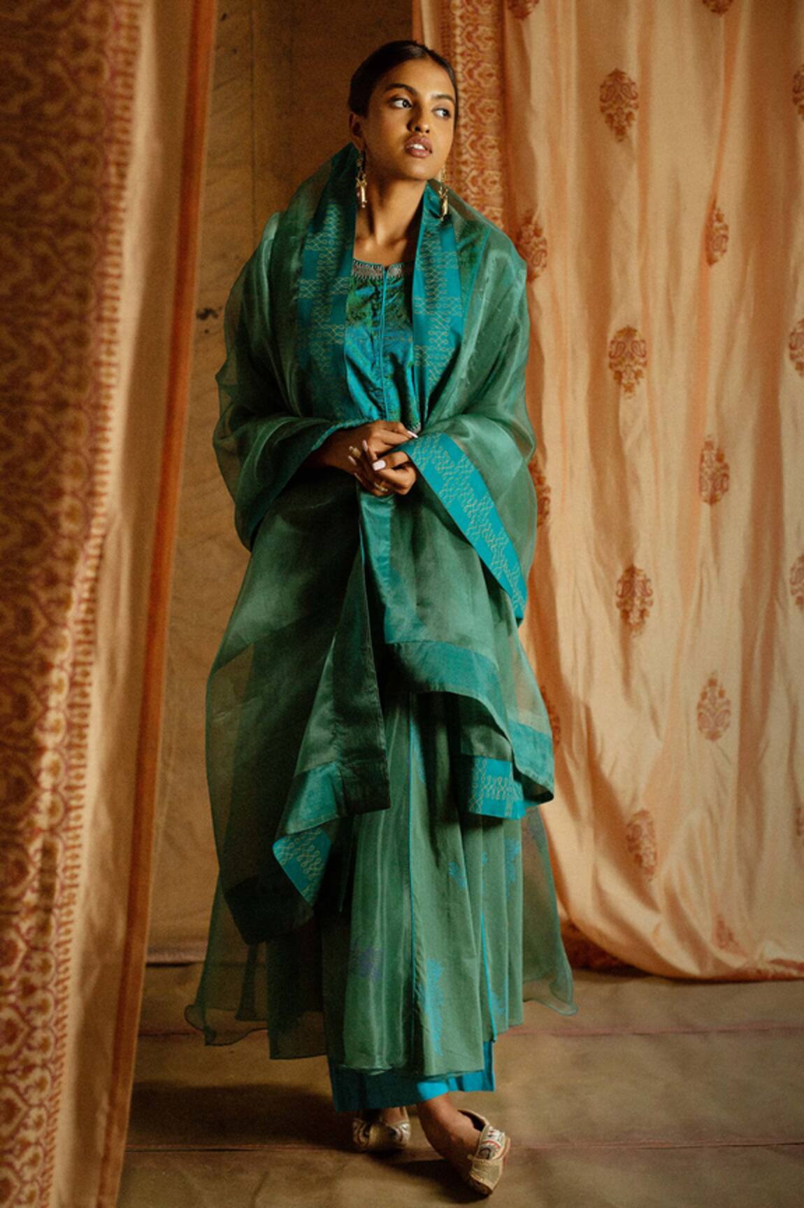 Latha Puttanna Chanderi Hand Block Print Anarkali Set