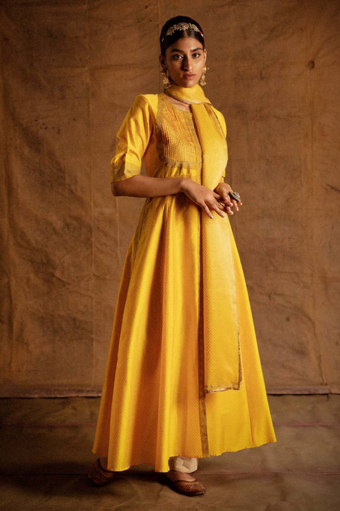 Latha Puttanna Chanderi Pintuck Anarkali Set