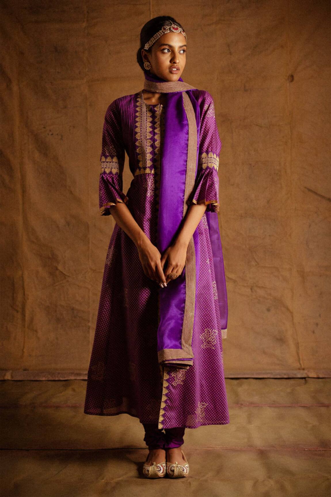 Latha Puttanna Chanderi Pintuck Anarkali Set