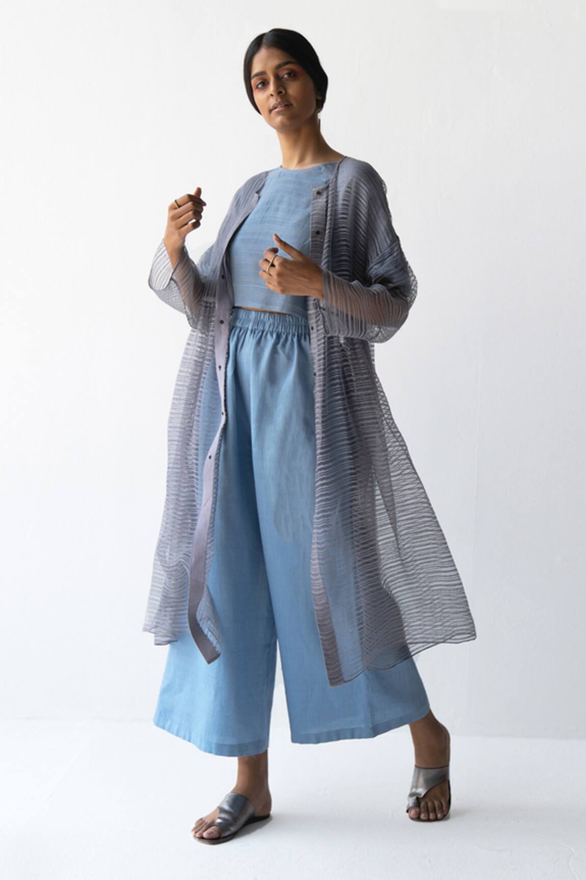 Urvashi Kaur Striped Linen Noil Overlay