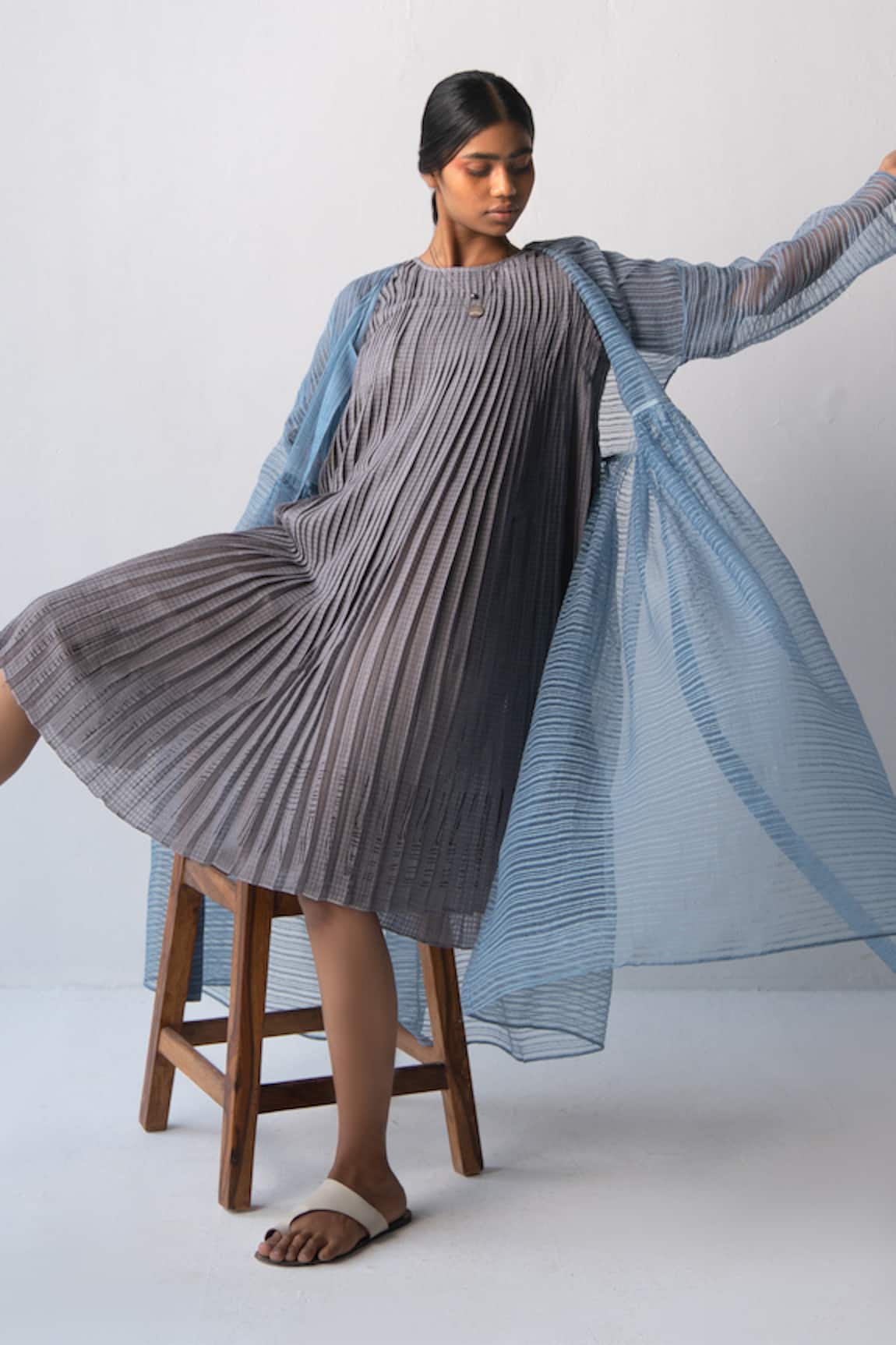 Urvashi Kaur Pleated Cotton Midi Dress