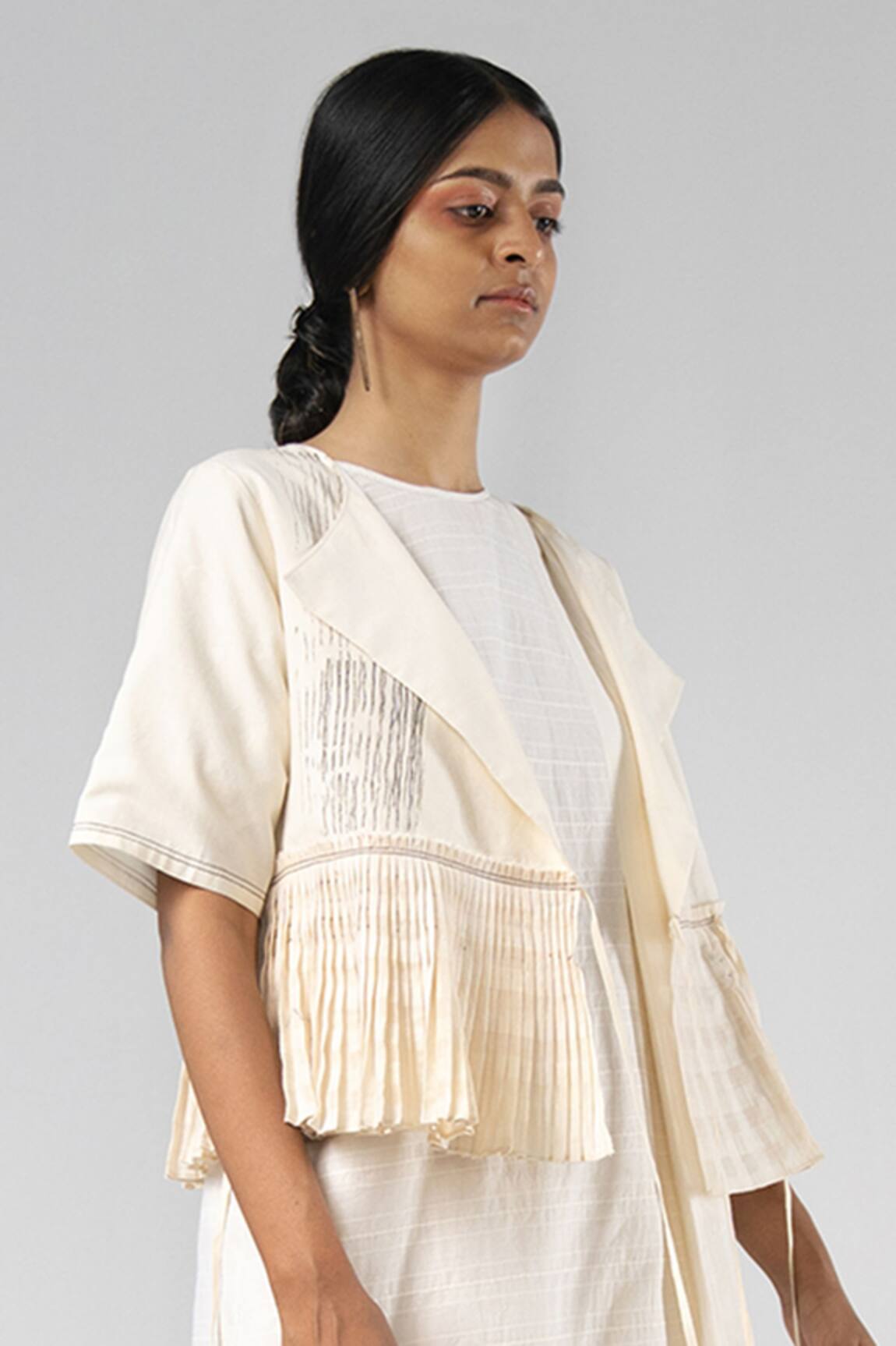 Urvashi Kaur Block Print & Pleated Peplum Jacket