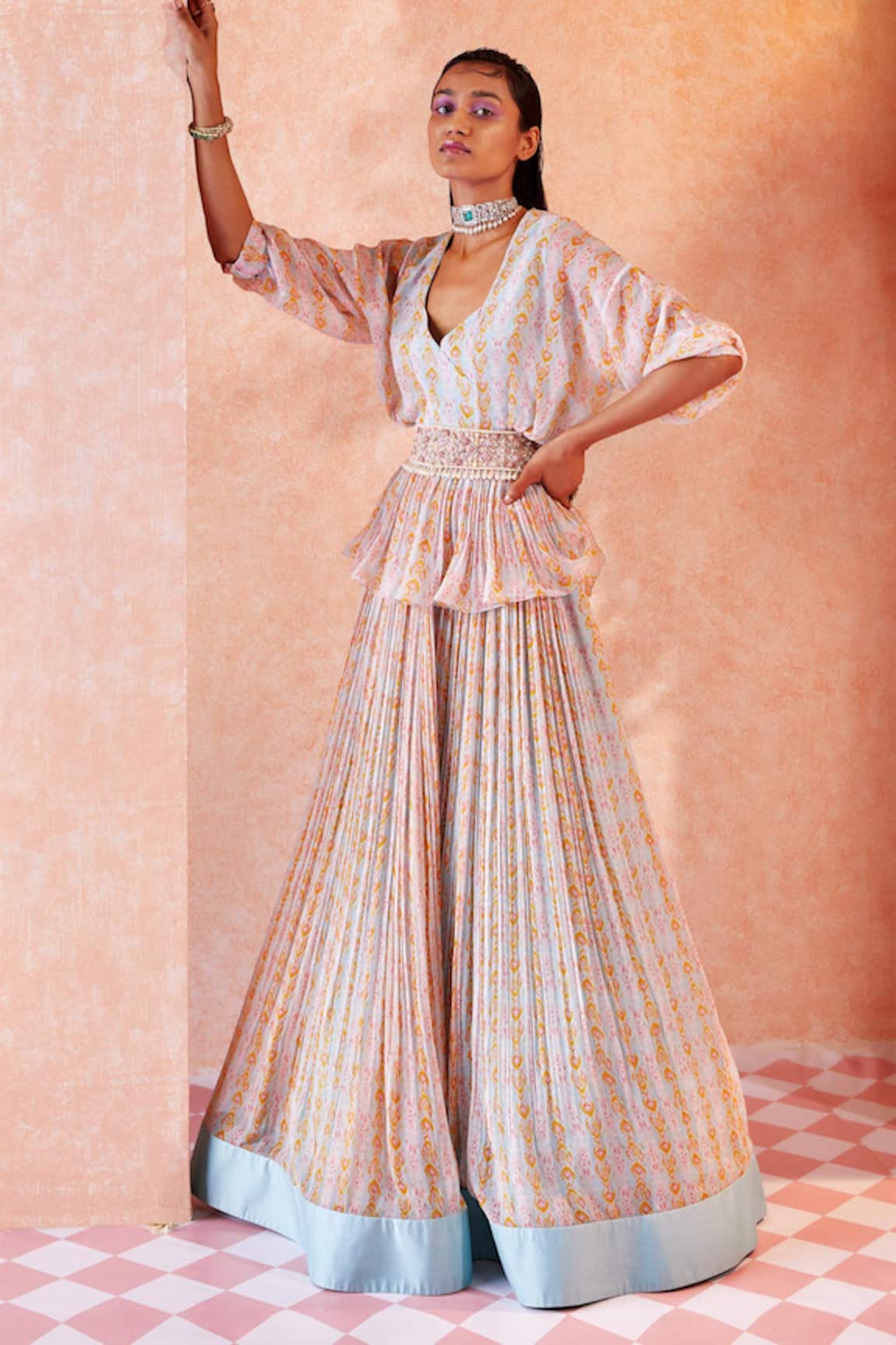 Ridhi Mehra Fleurine Ikat Peplum & Lehenga Set