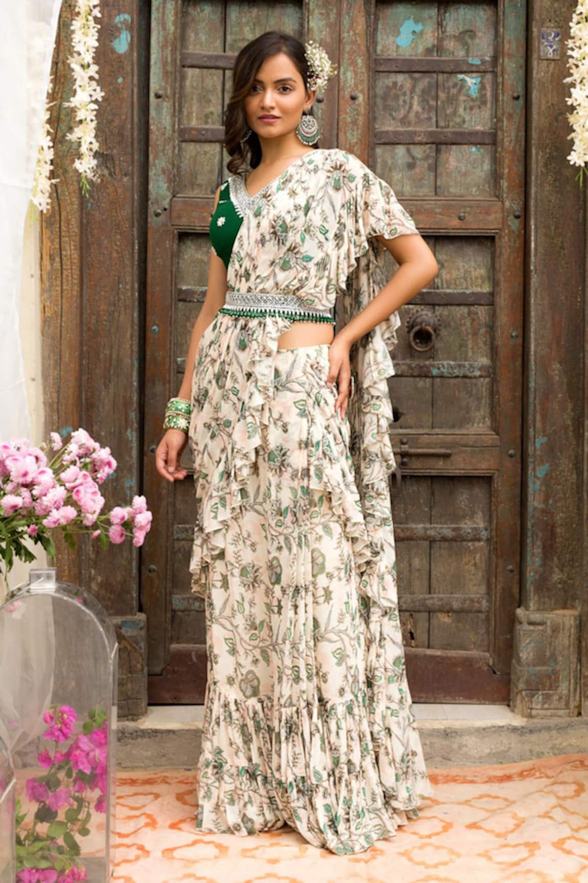 Chhavvi Aggarwal Printed Pre-Draped Saree with Blouse 