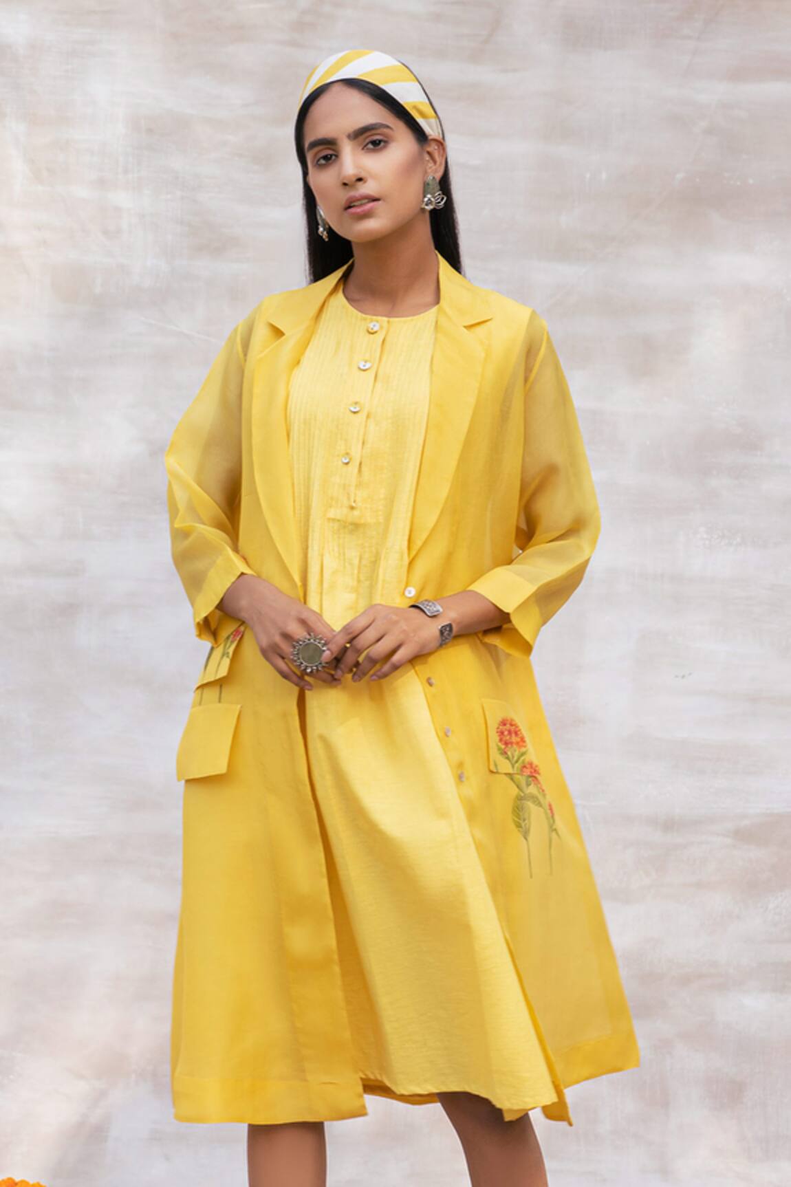 Neeta Bhargava Pintuck Dress with Organza Jacket