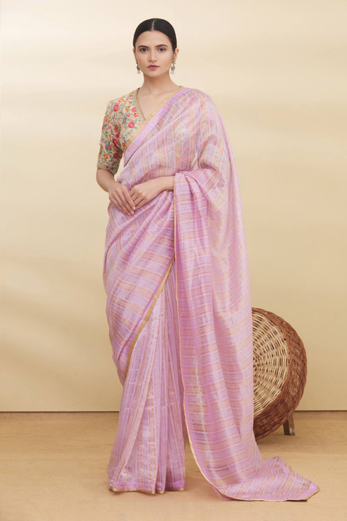 Pranay Baidya Chanderi Striped Saree