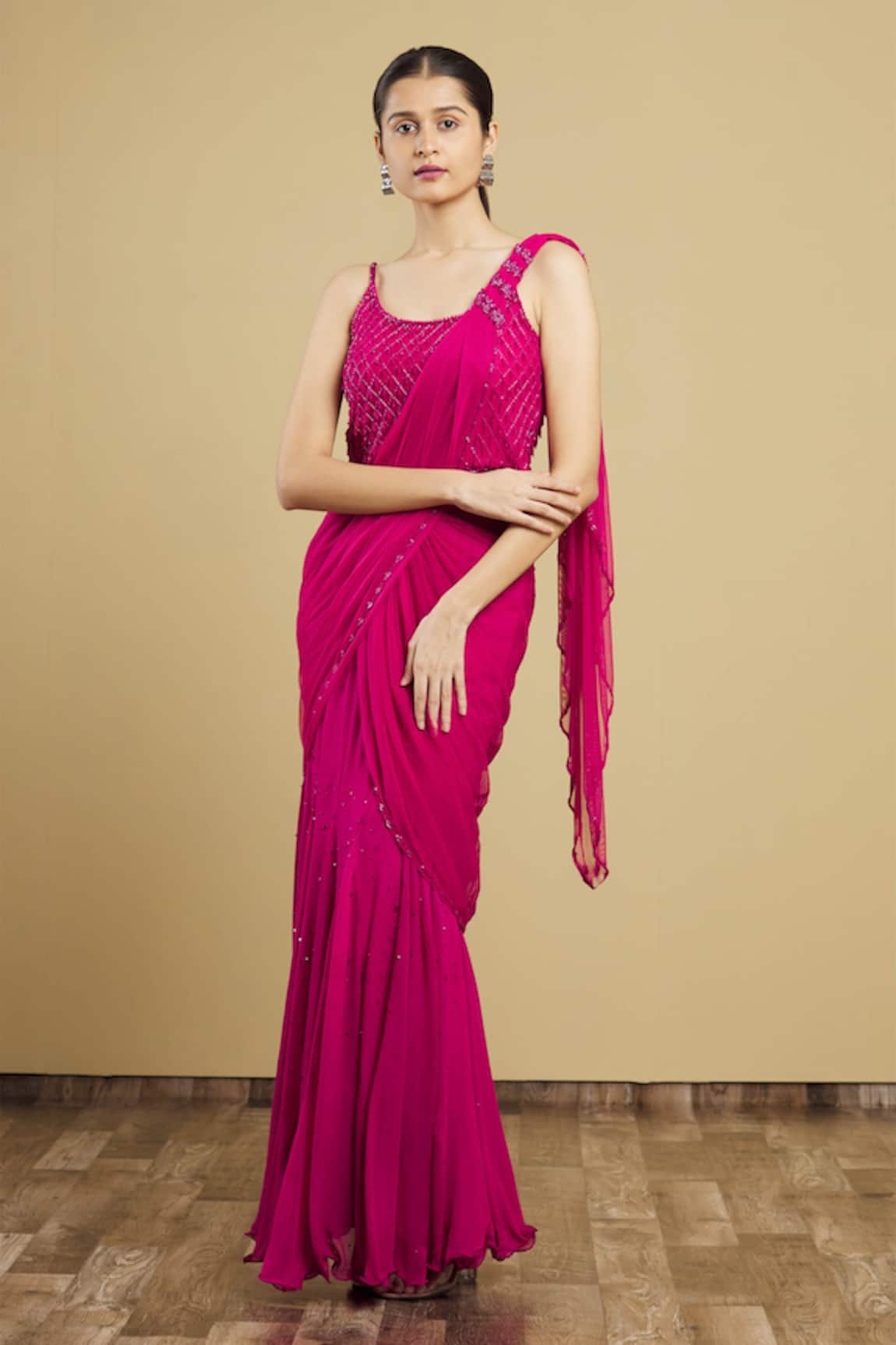 Arpan Vohra Embroidered Pre-Draped Saree with Blouse 