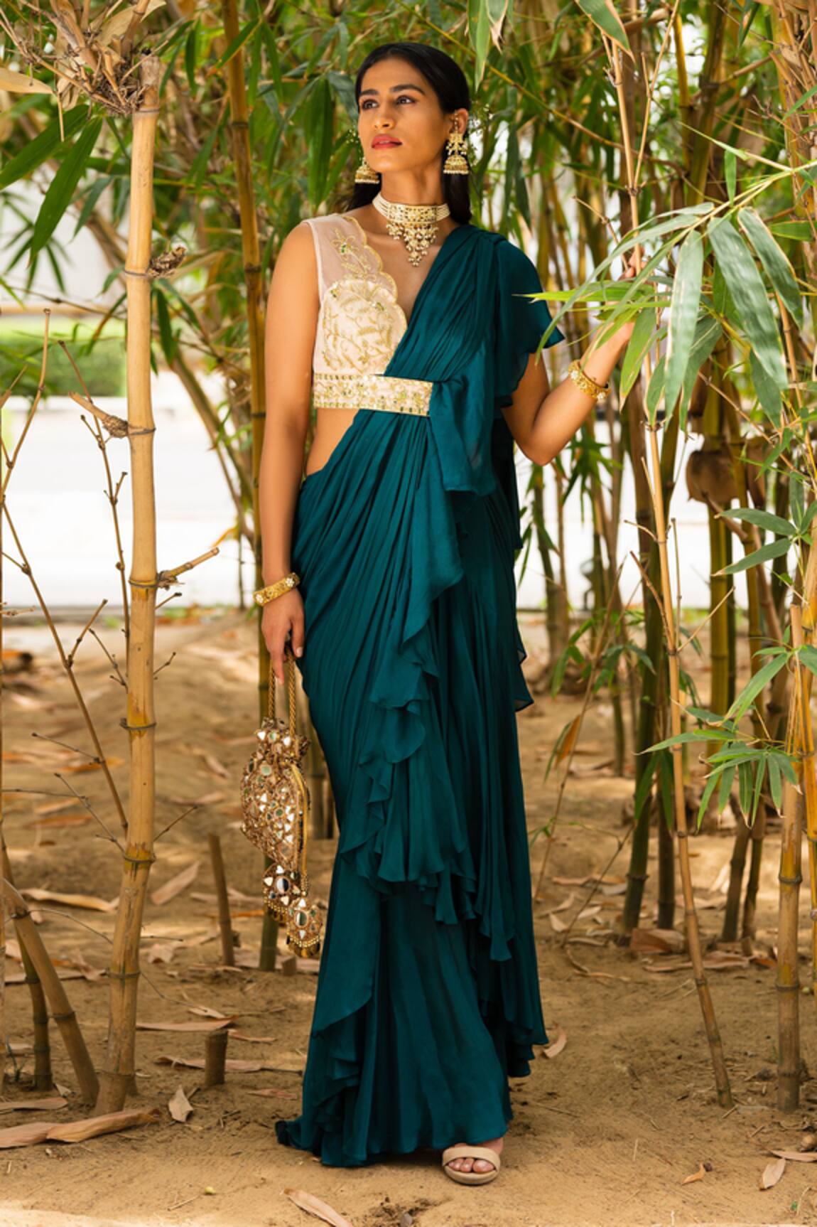 Rashika Sharma Pre-Draped Ruffle Saree with Blouse 