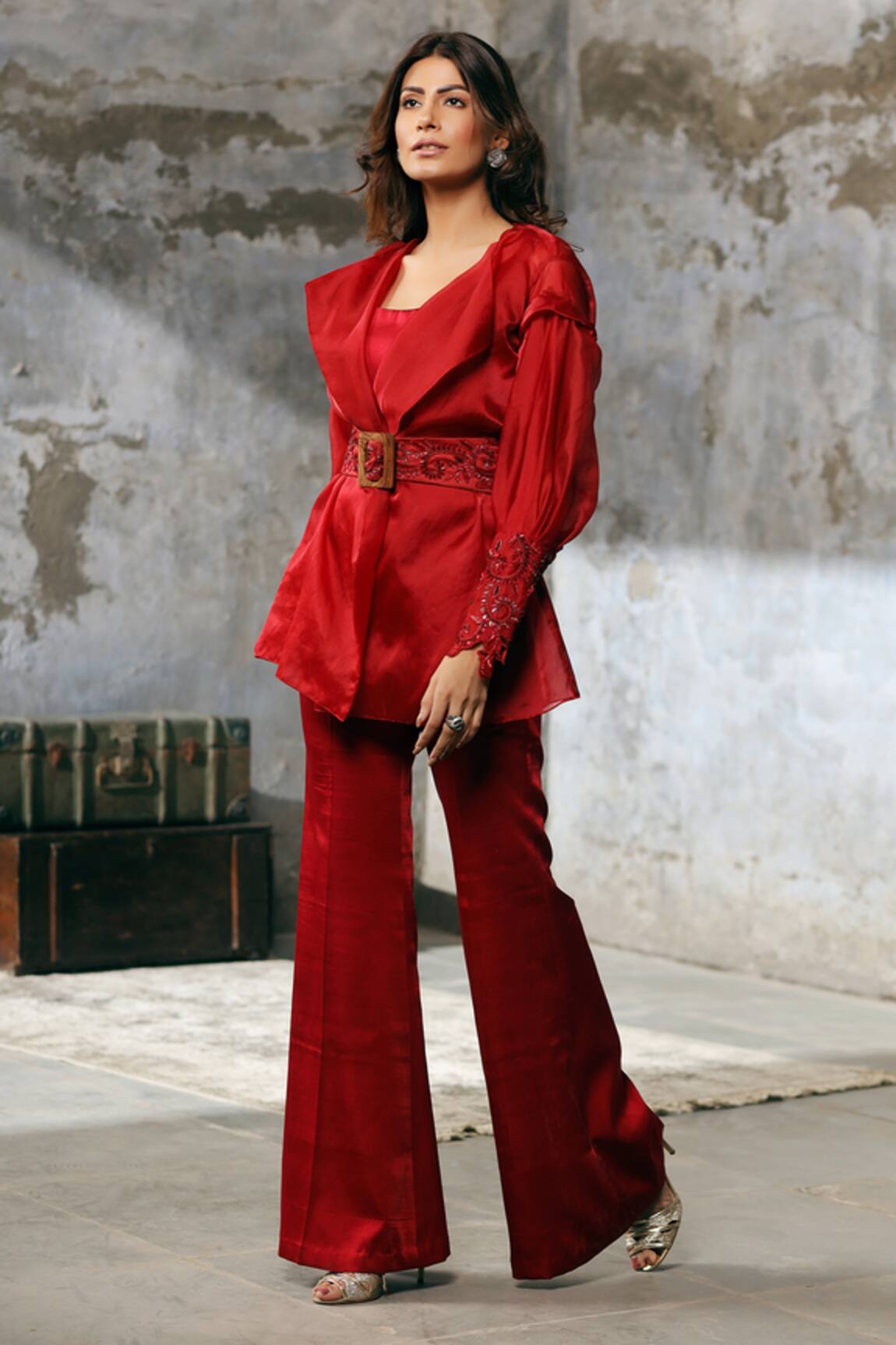 Dheeru Taneja Organza Jacket & Pant Set 