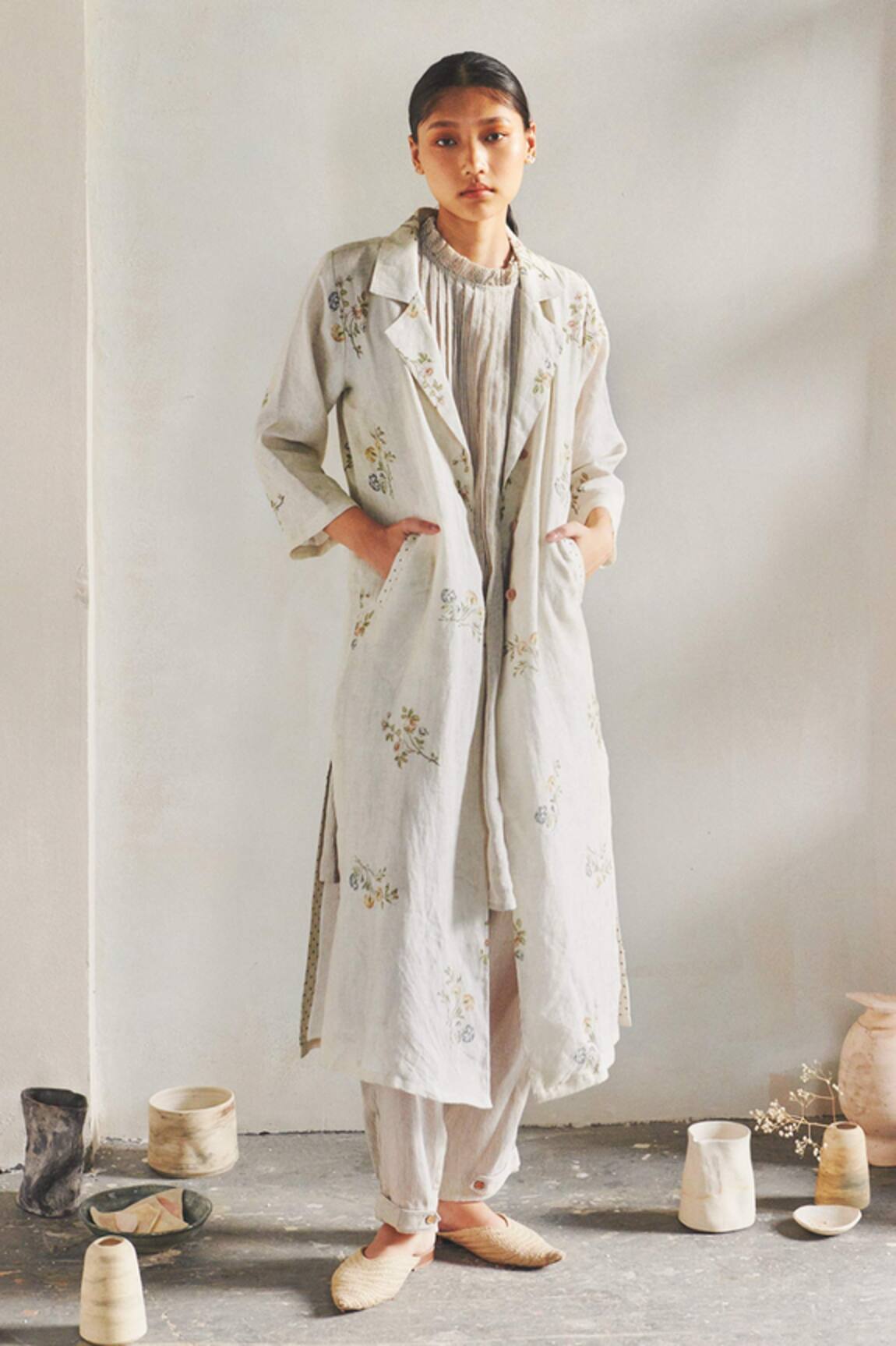 Cord Linen Printed Jacket & Pant Set