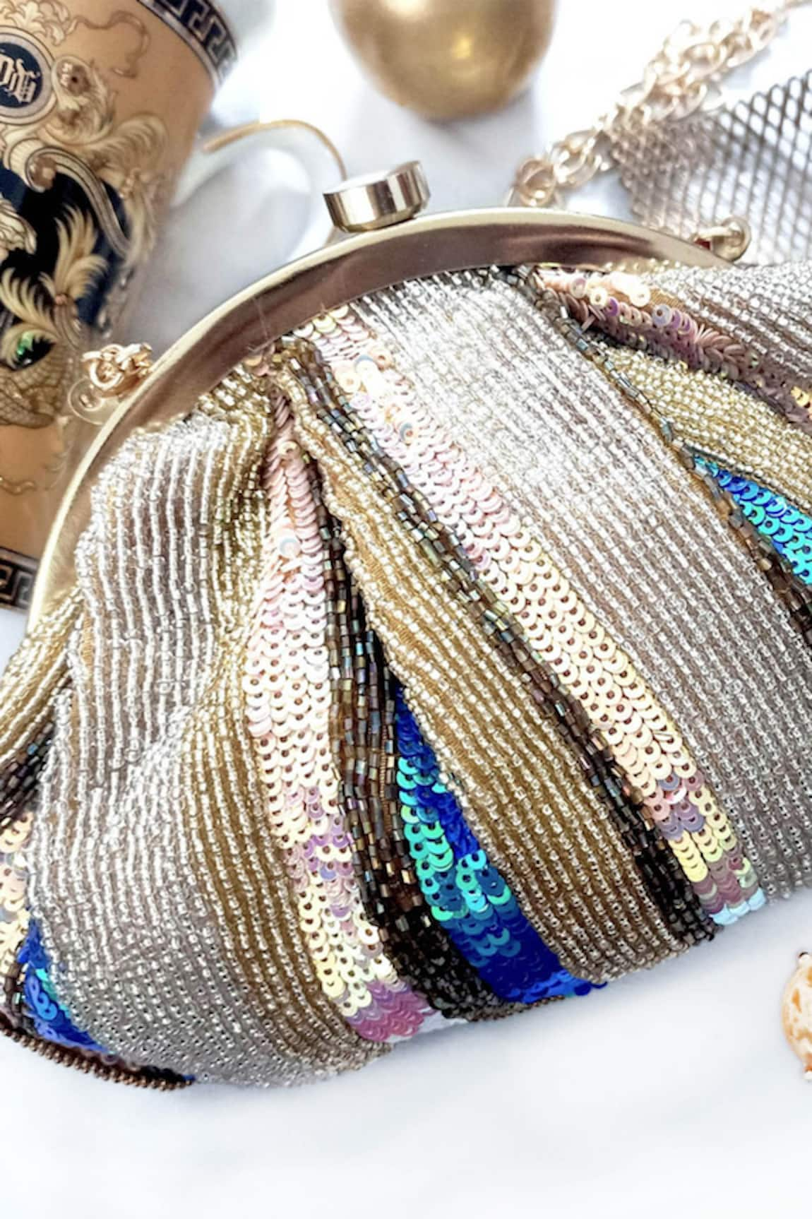 Buy A Clutch Story Sequin Bling Silk Batua Online