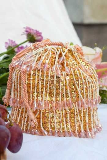 Eena Embroidered Pink Velvet Potli Bag 