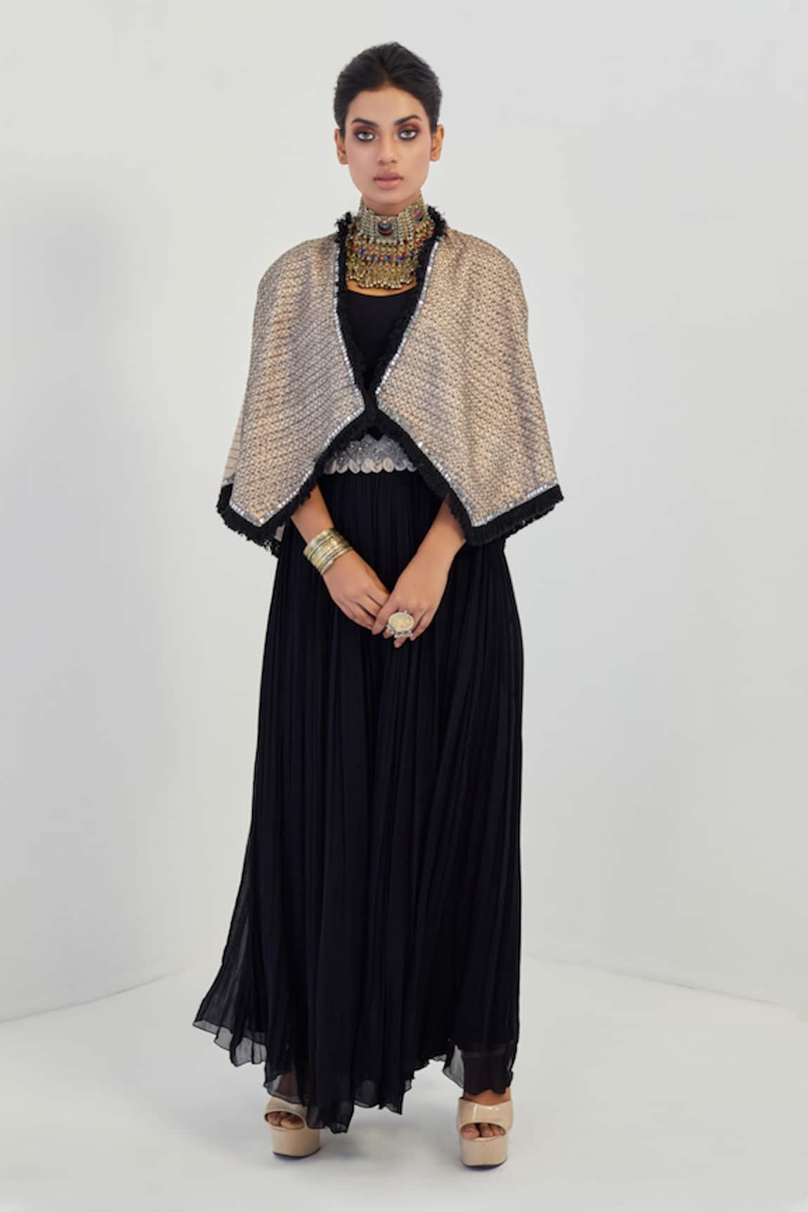 Rishi And Soujit Gathered Jumpsuit & Cape Set