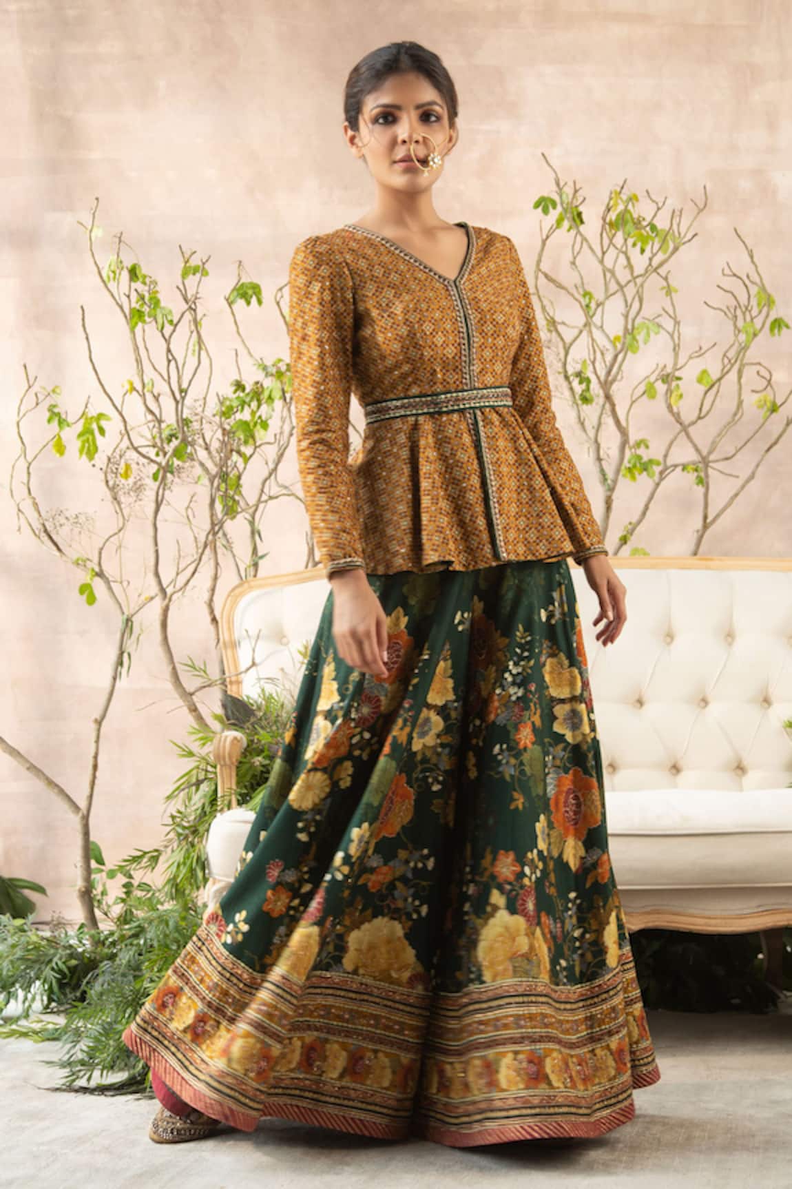 Kalista Embroidered Peplum Kurta & Gharara Set