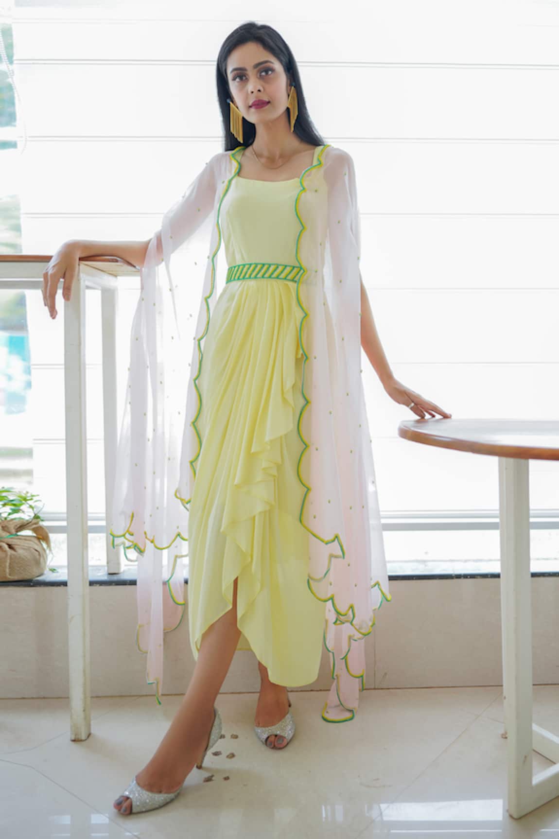 Label Nitika Draped Dress with Embroidered Cape