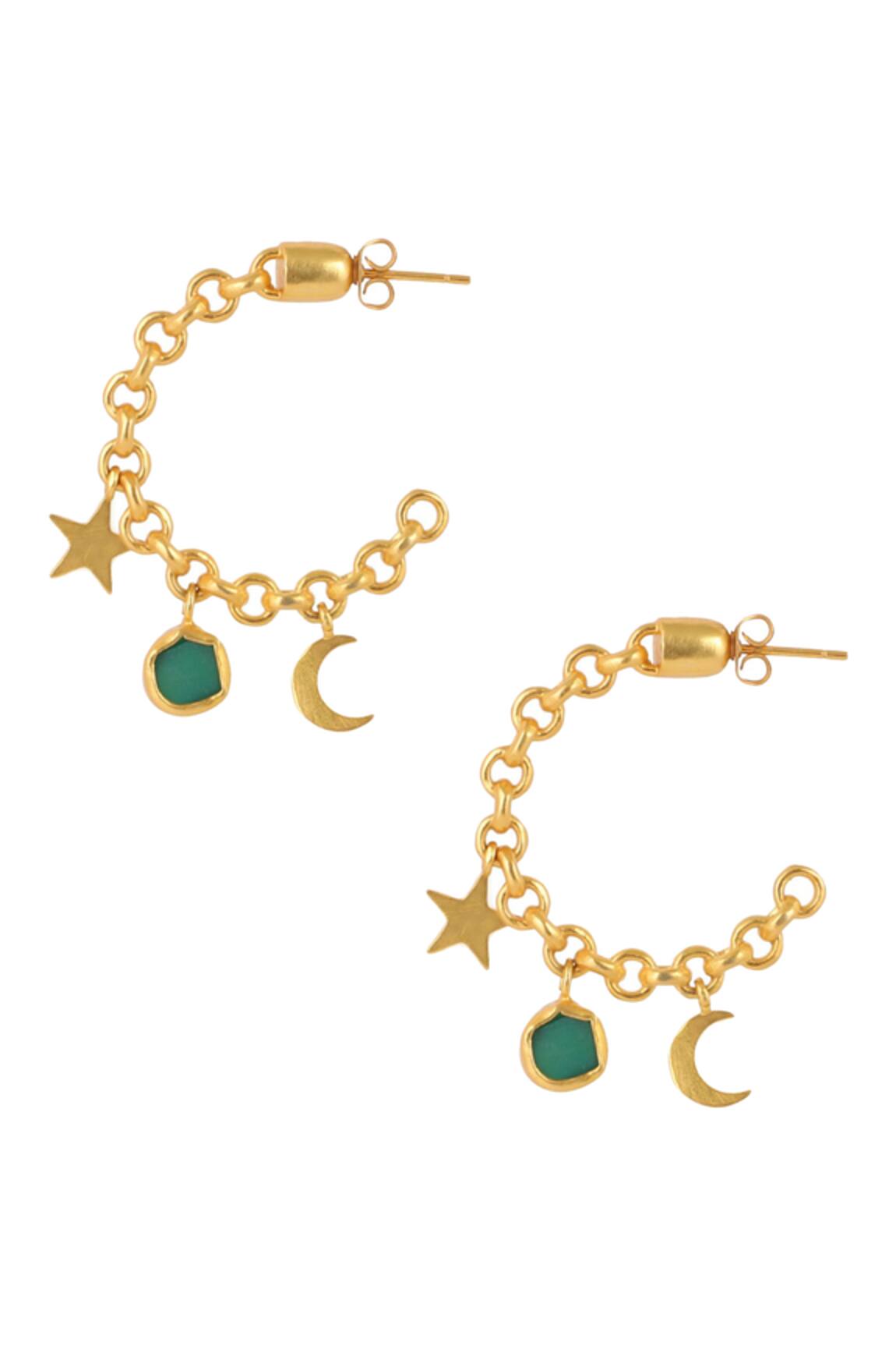 Zariin Chain Link Stone Drop Hoops