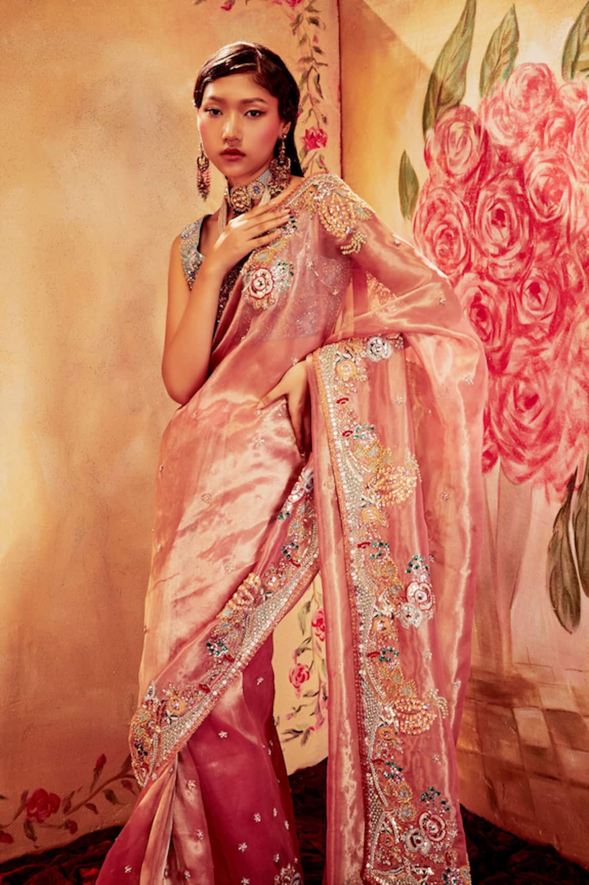 Aisha Rao Organza Embellished Saree with Blouse