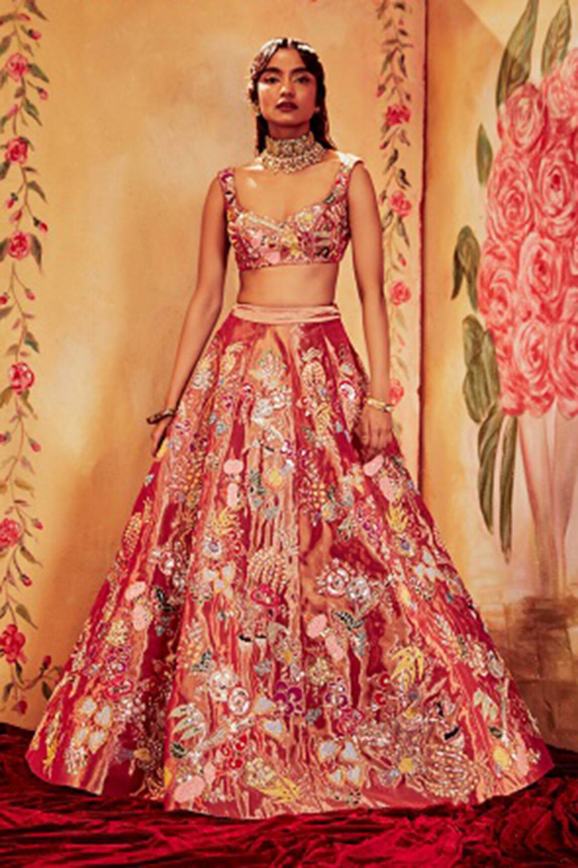 Aisha Rao Tissue Embroidered Blouse & Lehenga Set