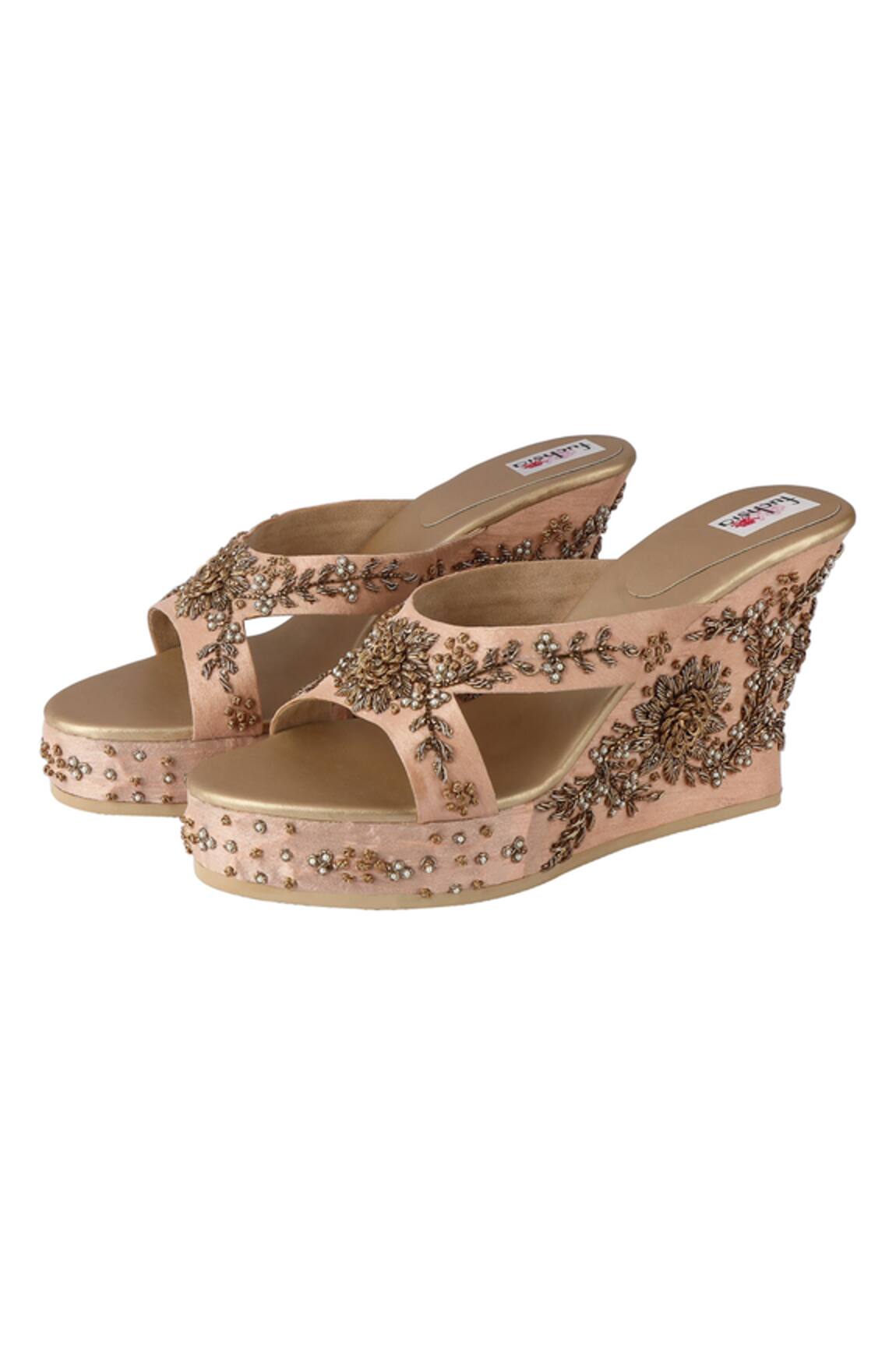 Fuchsia by aashaka mehta Silk Embellished Wedges 
