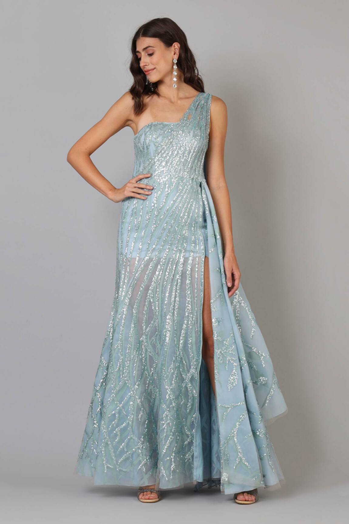 Geisha Designs Drape Sequins Gown