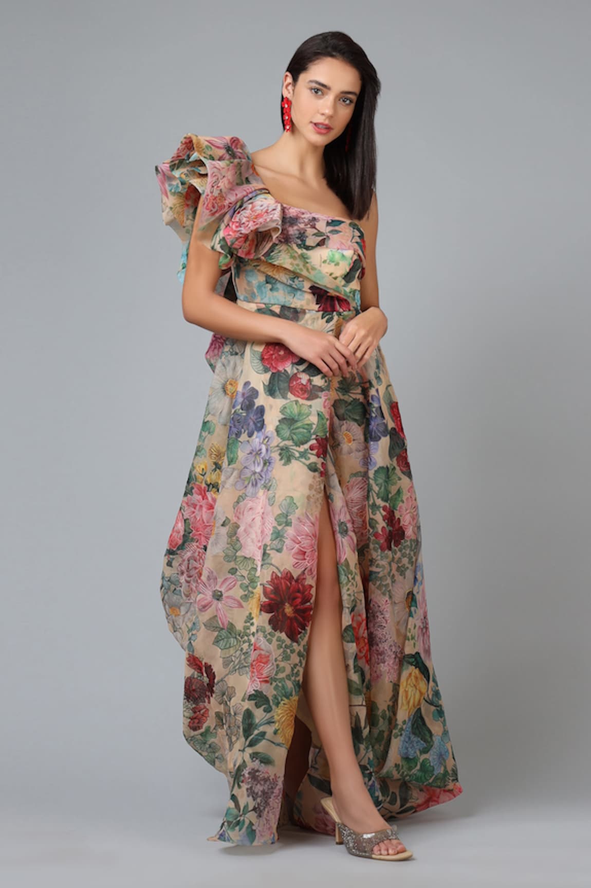 Geisha Designs Printed Slit Gown