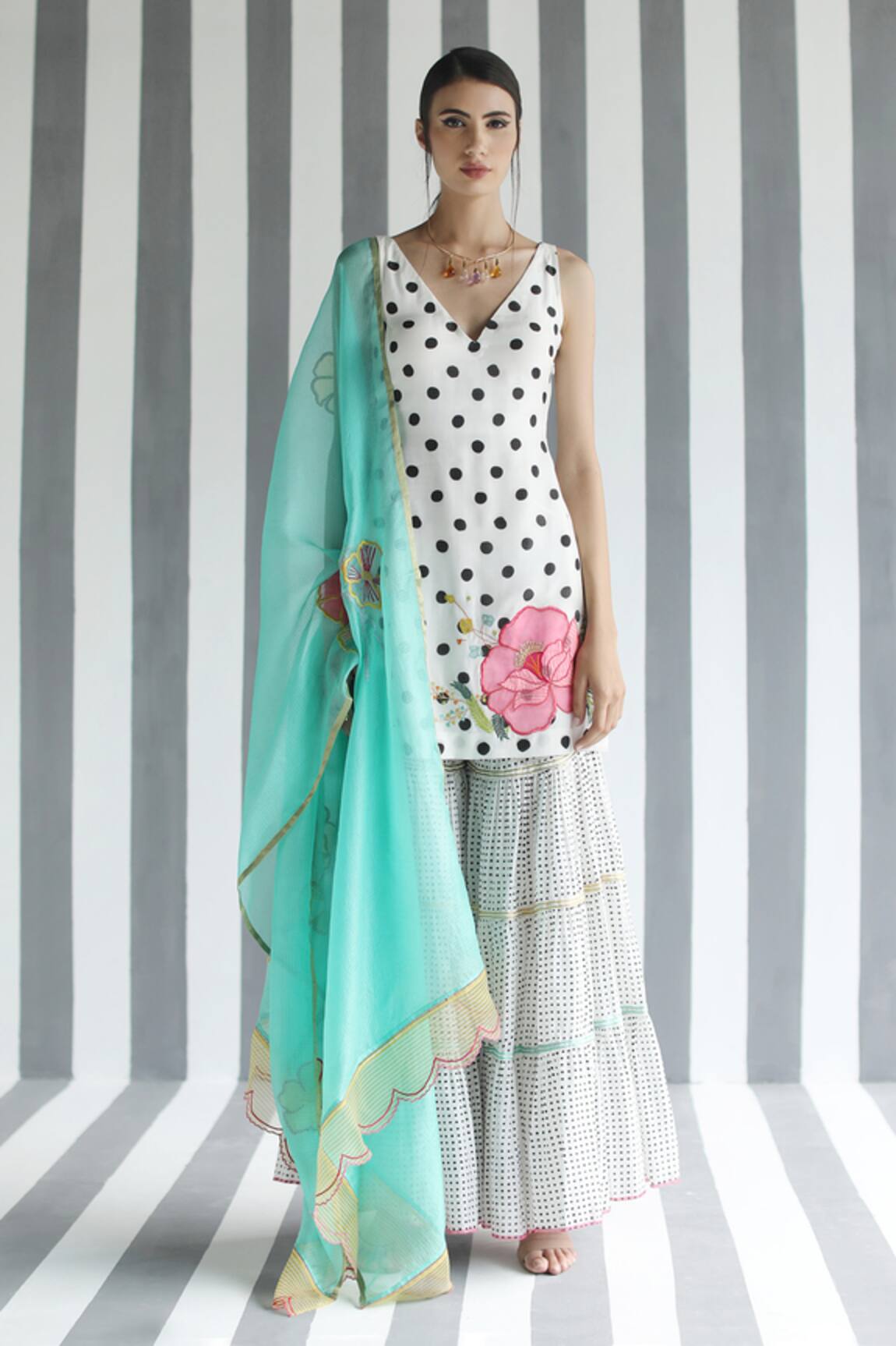 Rajiramniq Printed Kurta Sharara Set 