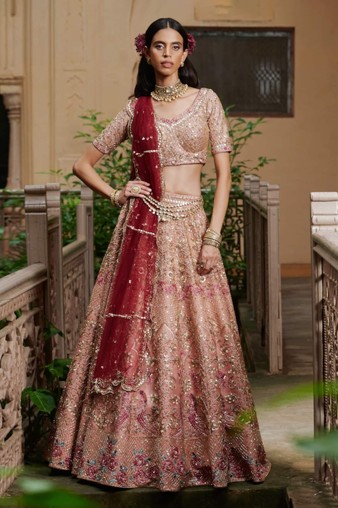 Rachit Khanna Raw Silk Embroidered Bridal Lehenga Set