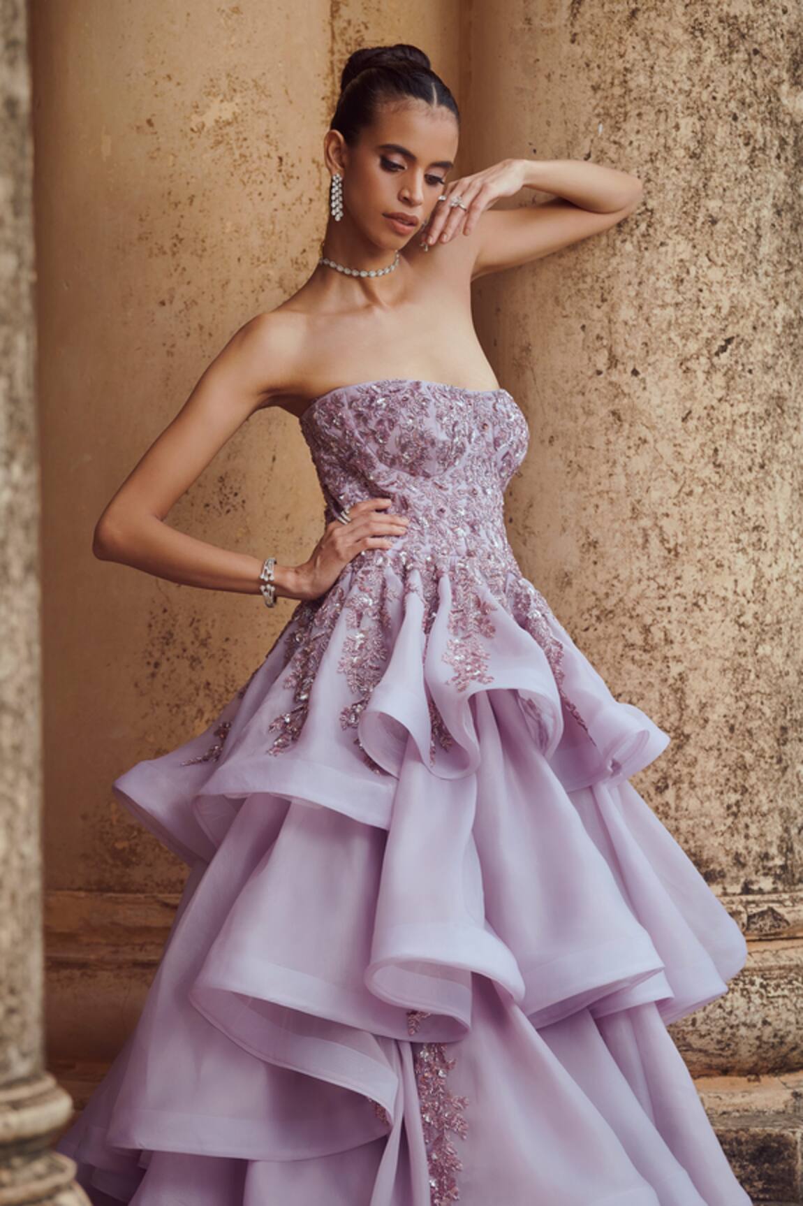 Rachit Khanna Organza Bandeau Gown