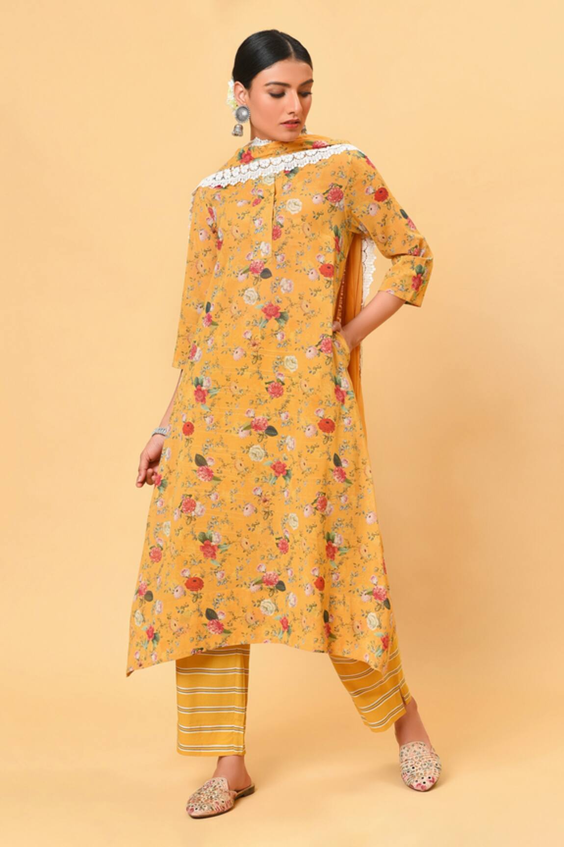 NUHH Printed Asymmetric Kurta Set 
