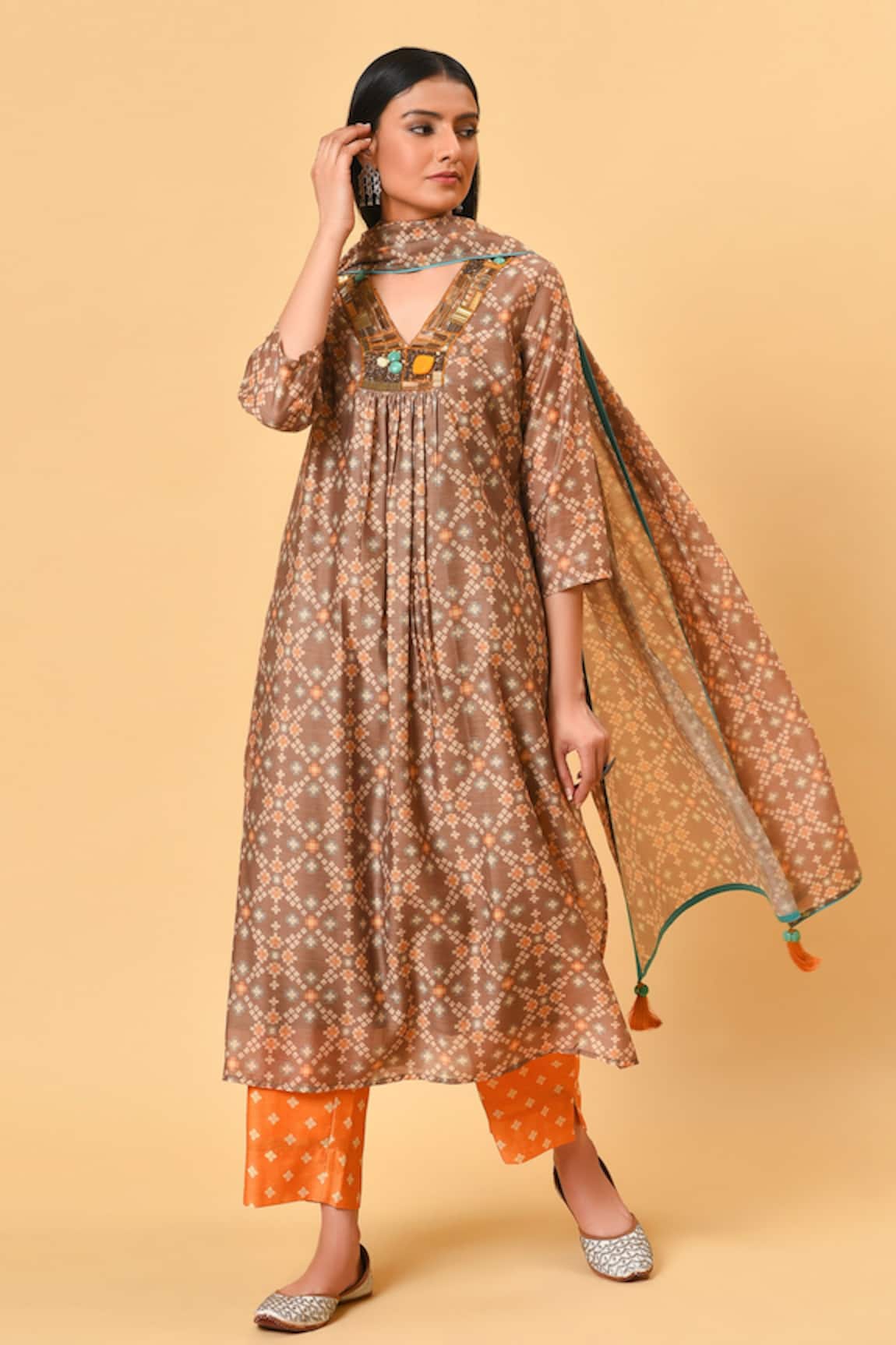 NUHH Chanderi Printed Kurta Set 
