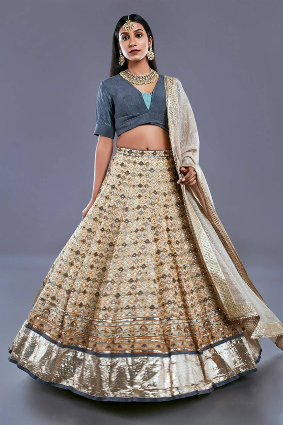 Divya Kanakia Pleated Blouse & Embroidered Lehenga Set