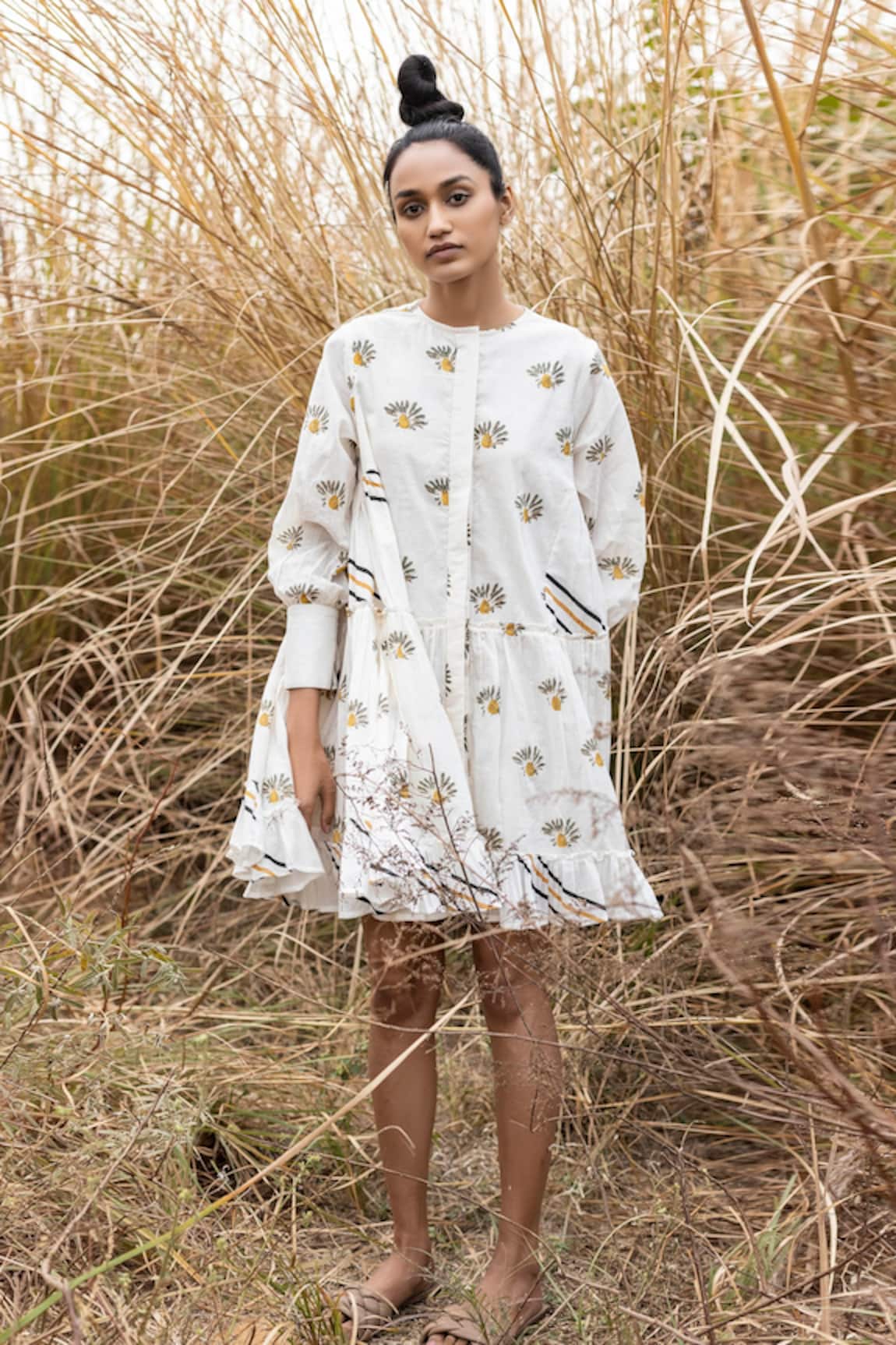 Kharakapas Field Of Dasies Cotton Mulmul Dress