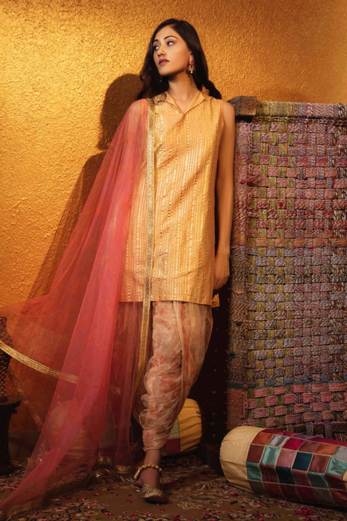 Moledro Silk Chanderi Kurta & Dhoti Pant Set 
