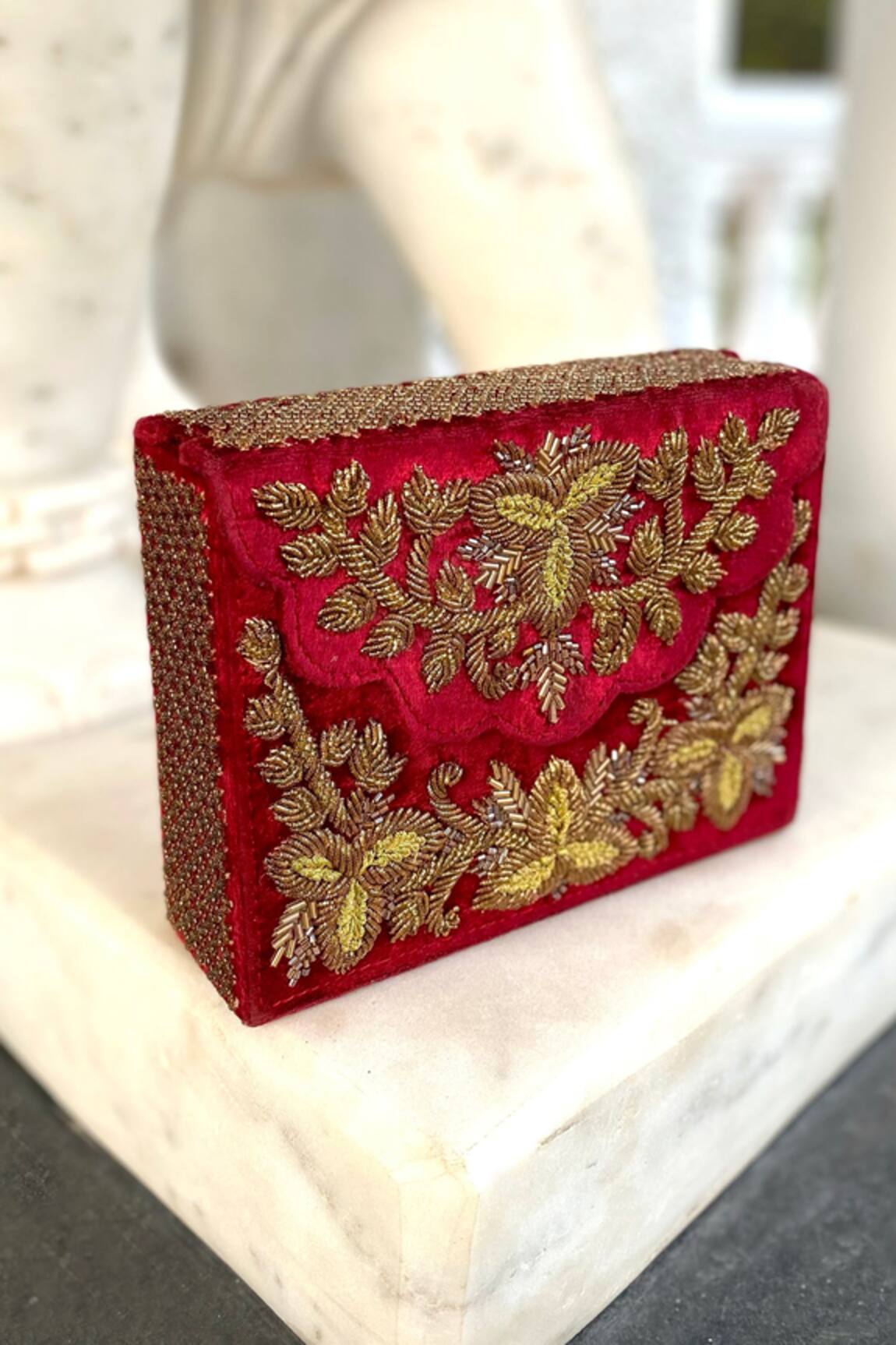 Adora By Ankita Velvet Box Clutch With Sling