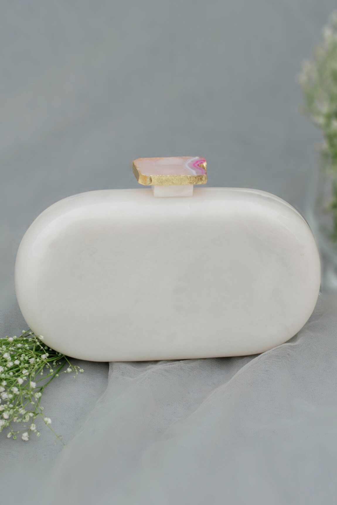 Rauwolf Emerald Cut Gemstone Clutch White Alabaster Evening Bag