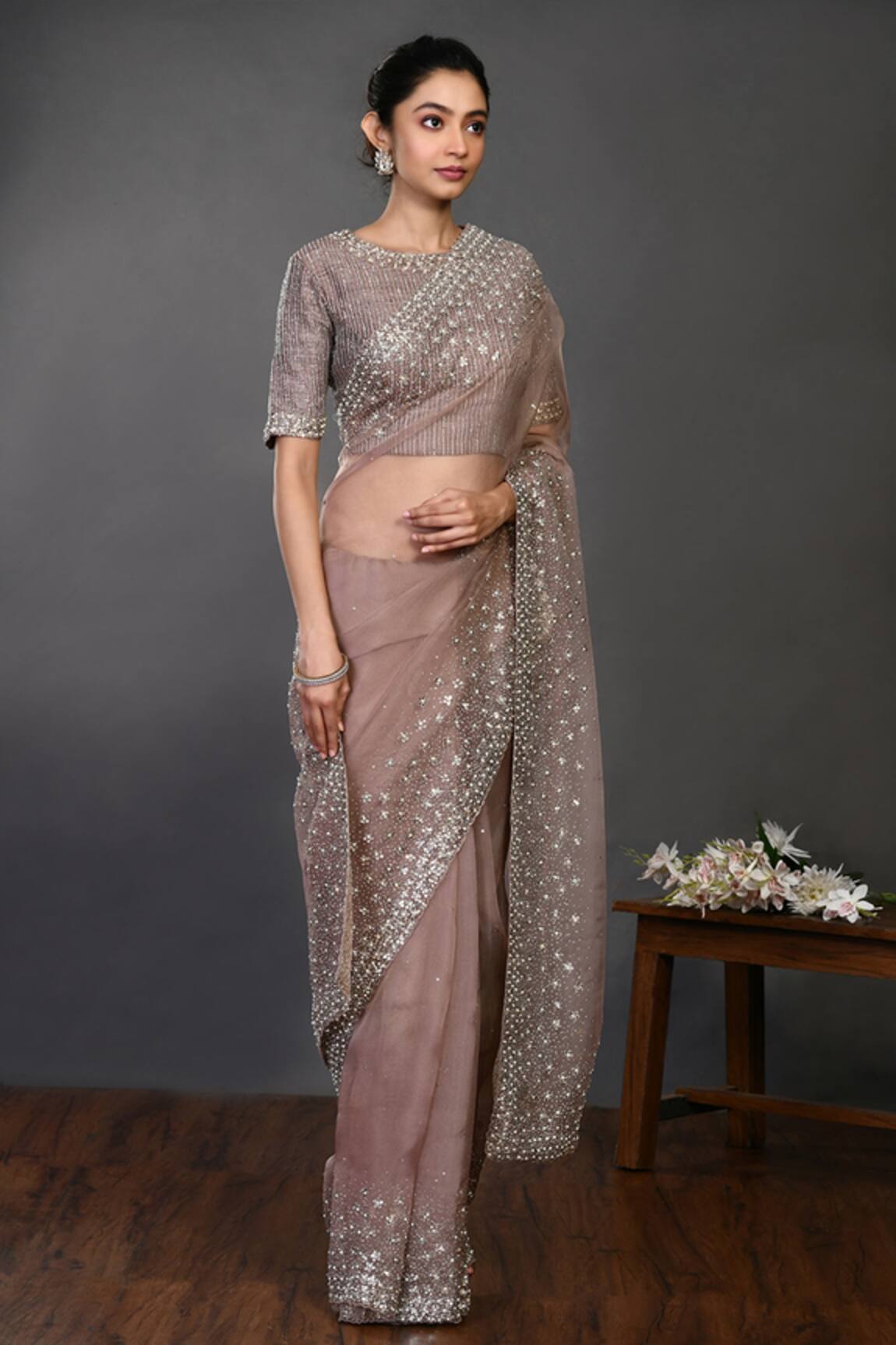 Onaya Organza Embellished Saree With Blouse