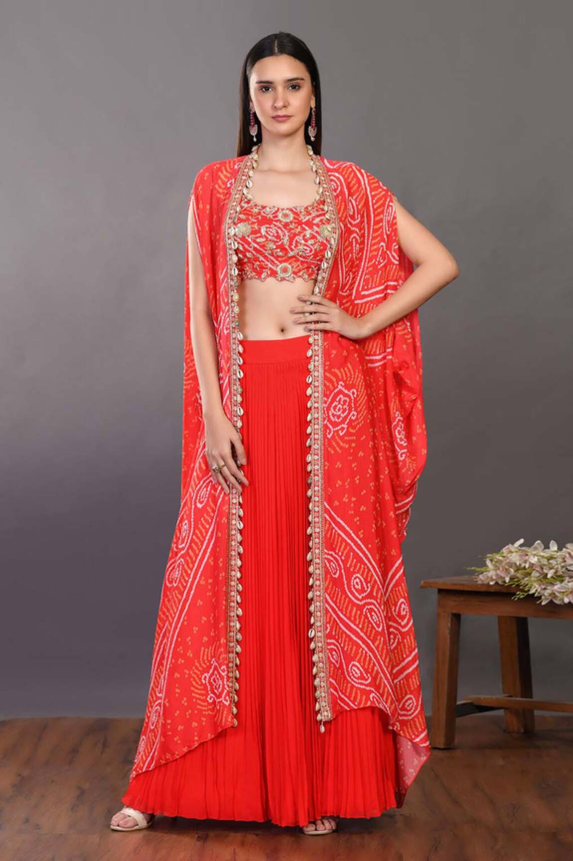 Onaya Georgette Printed Cape Jacket & Lehenga Set