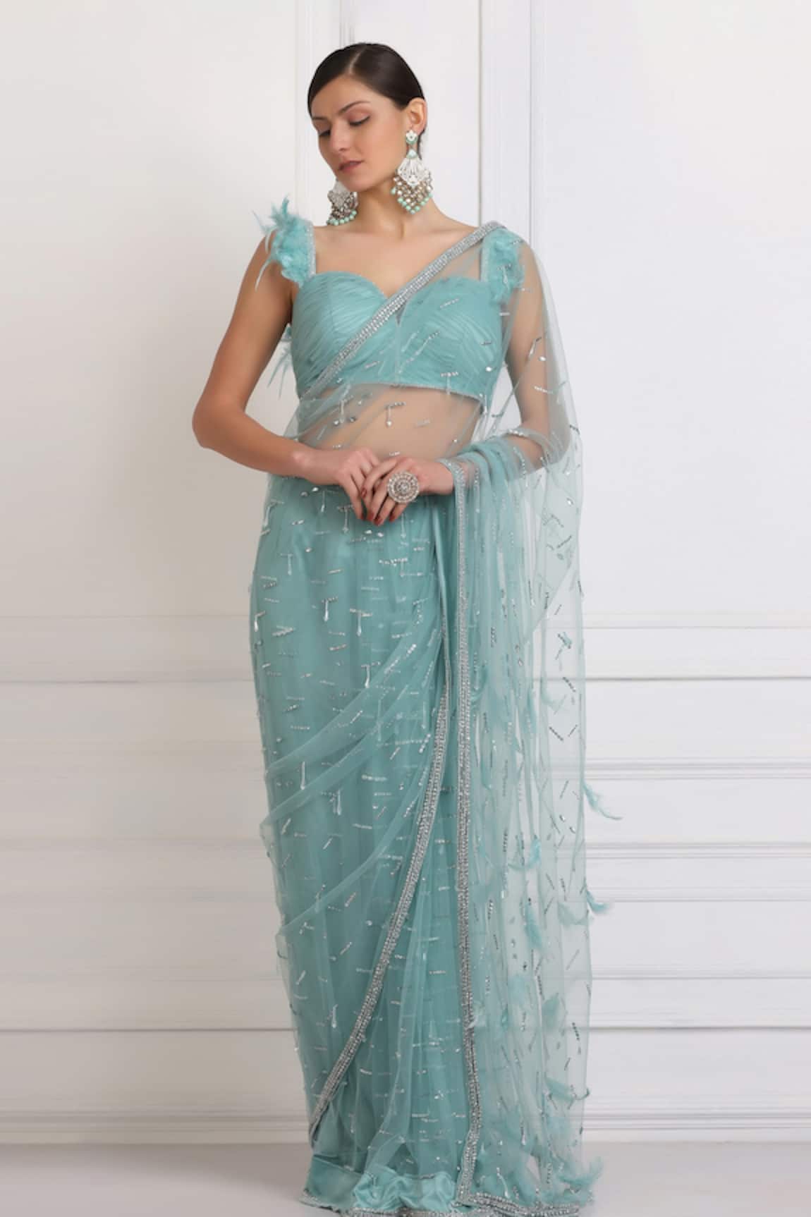 Pooja Peshoria Net Embellished Saree With Blouse