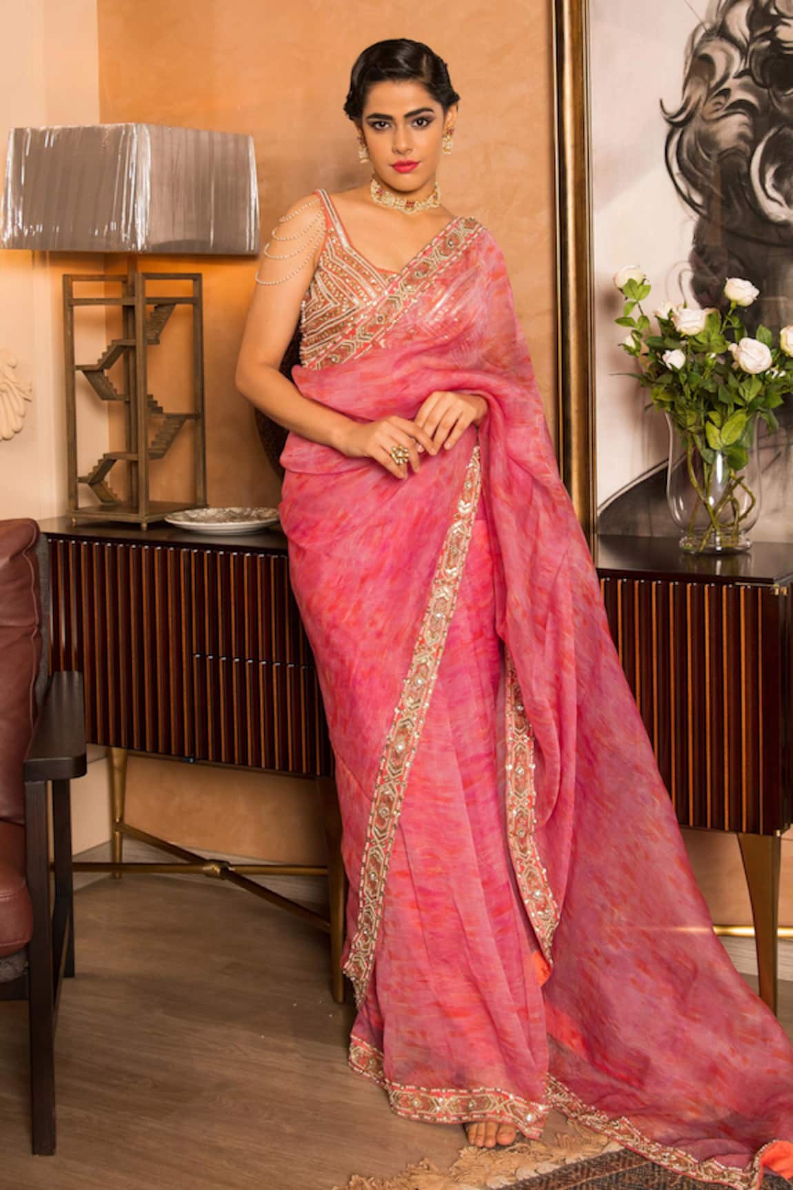 Buy Matsya Pink Meera Wrinkled Tissue Saree With Blouse Online at Aza  Fashions | Saree designs party wear, Stylish sarees, Saree blouse designs  latest