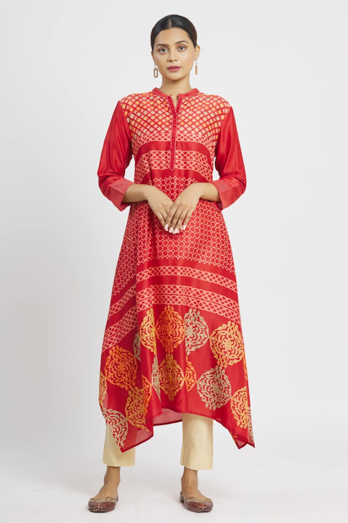 Krishna Mehta Chanderi Asymmetric Printed Tunic