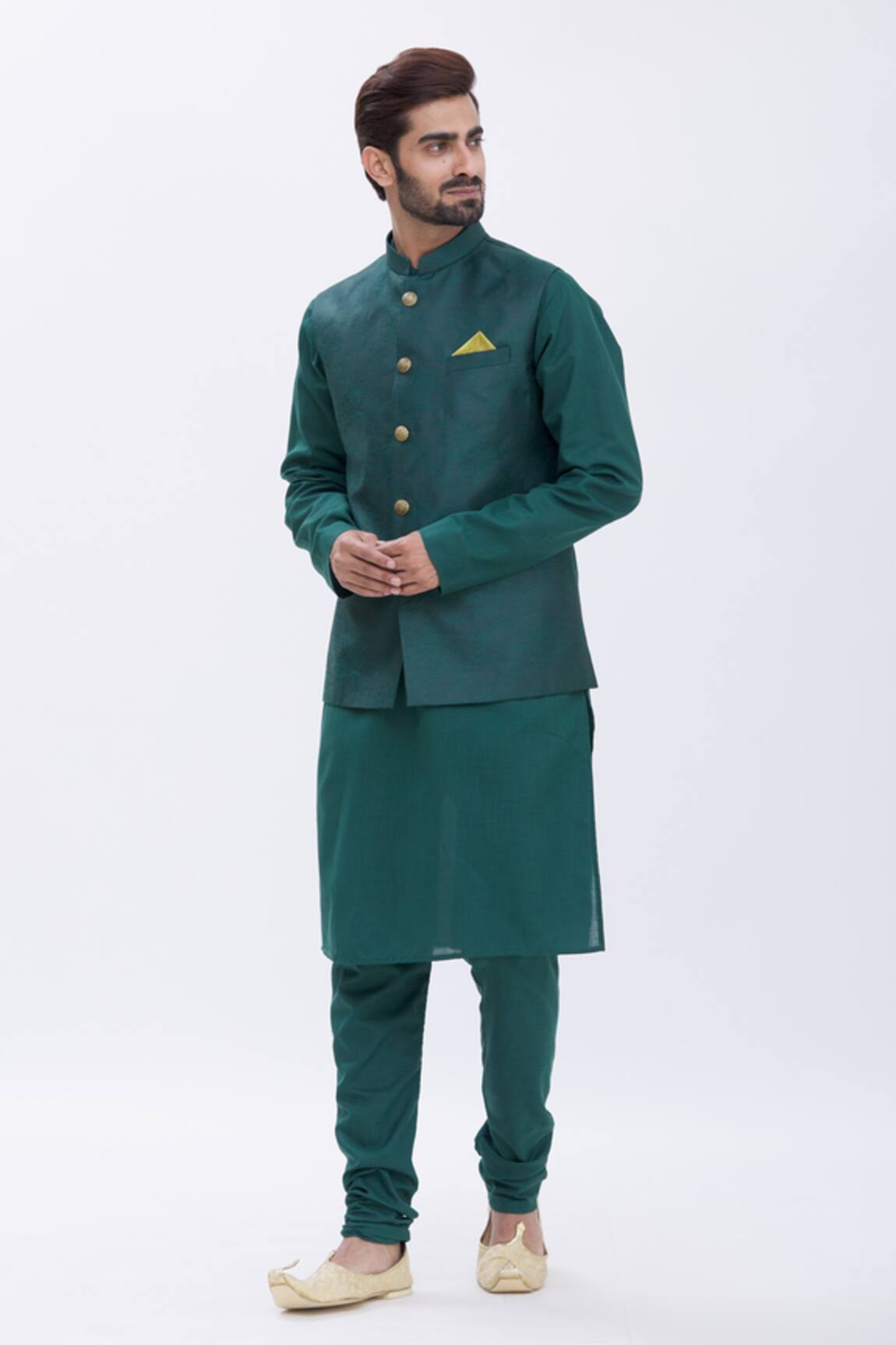 Manish Nagdeo Floral Embossed Bundi & Kurta Set