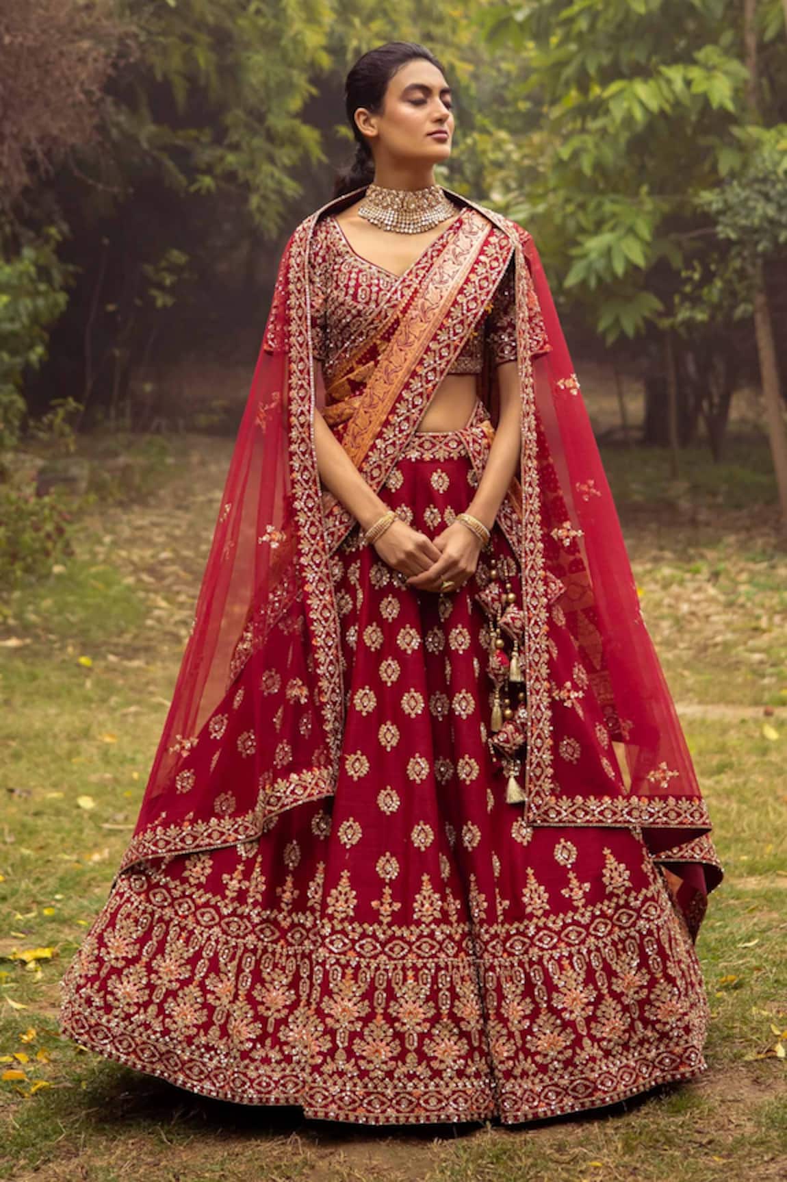 Angad Singh Raw Silk Zardozi Embroidered Bridal Lehenga Set
