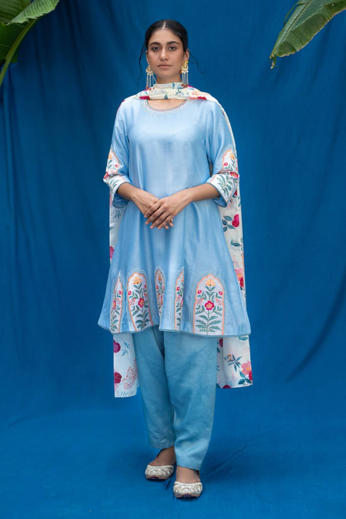 Pita Nila Chanderi Anarkali & Salwar Set