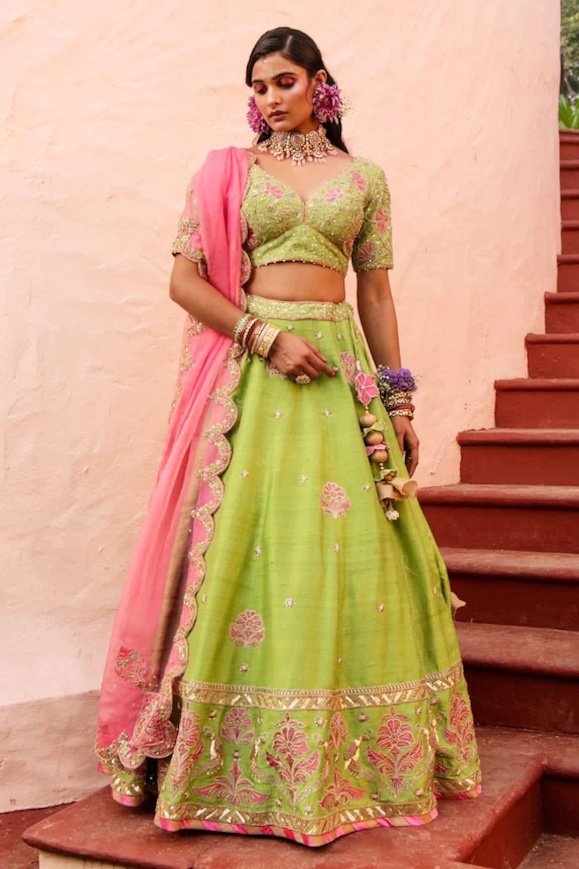 House of Dasmaya Zardozi Embroidered Bridal Lehenga Set