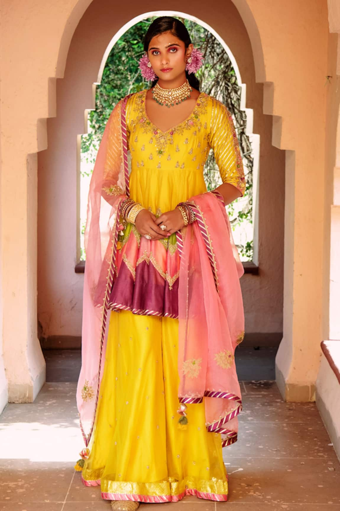 House of Dasmaya Color Block Anarkali Sharara Set