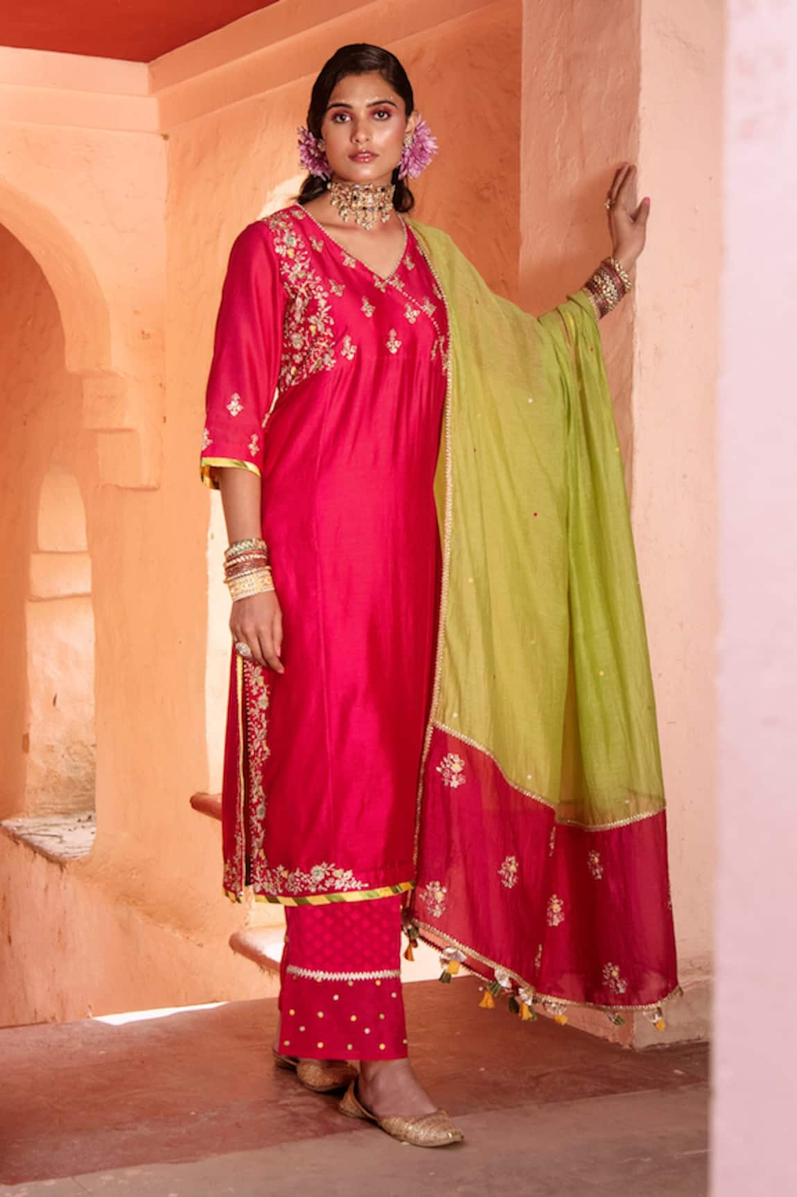 House of Dasmaya Silk Chanderi Embroidered Kurta Set