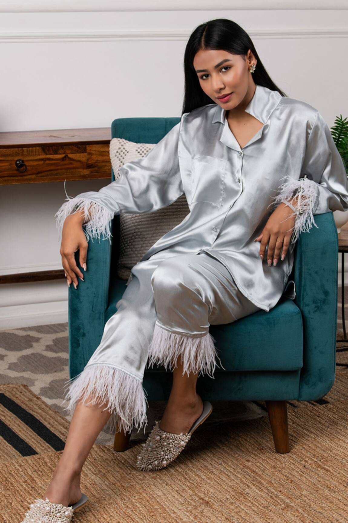 Rhe-Ana Satin Shirt & Pant Set 