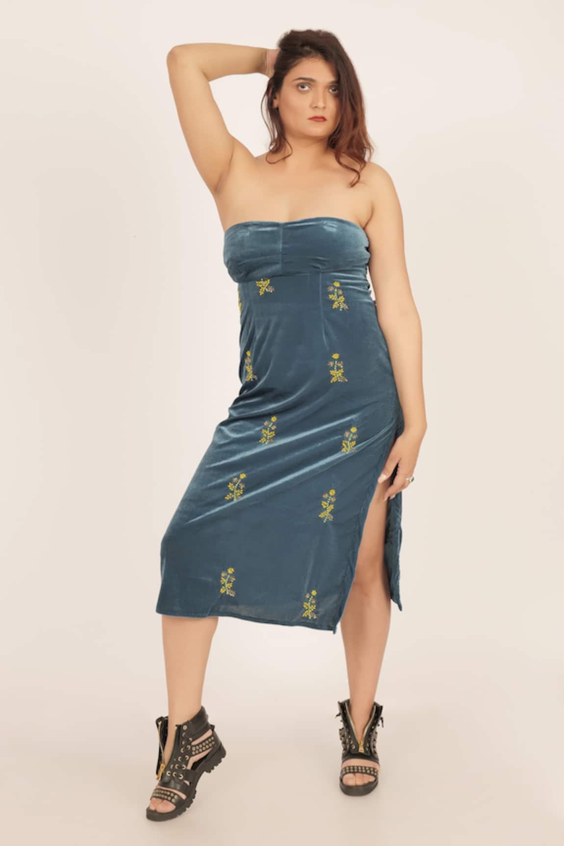 Rina Dhaka Velvet Strapless Dress