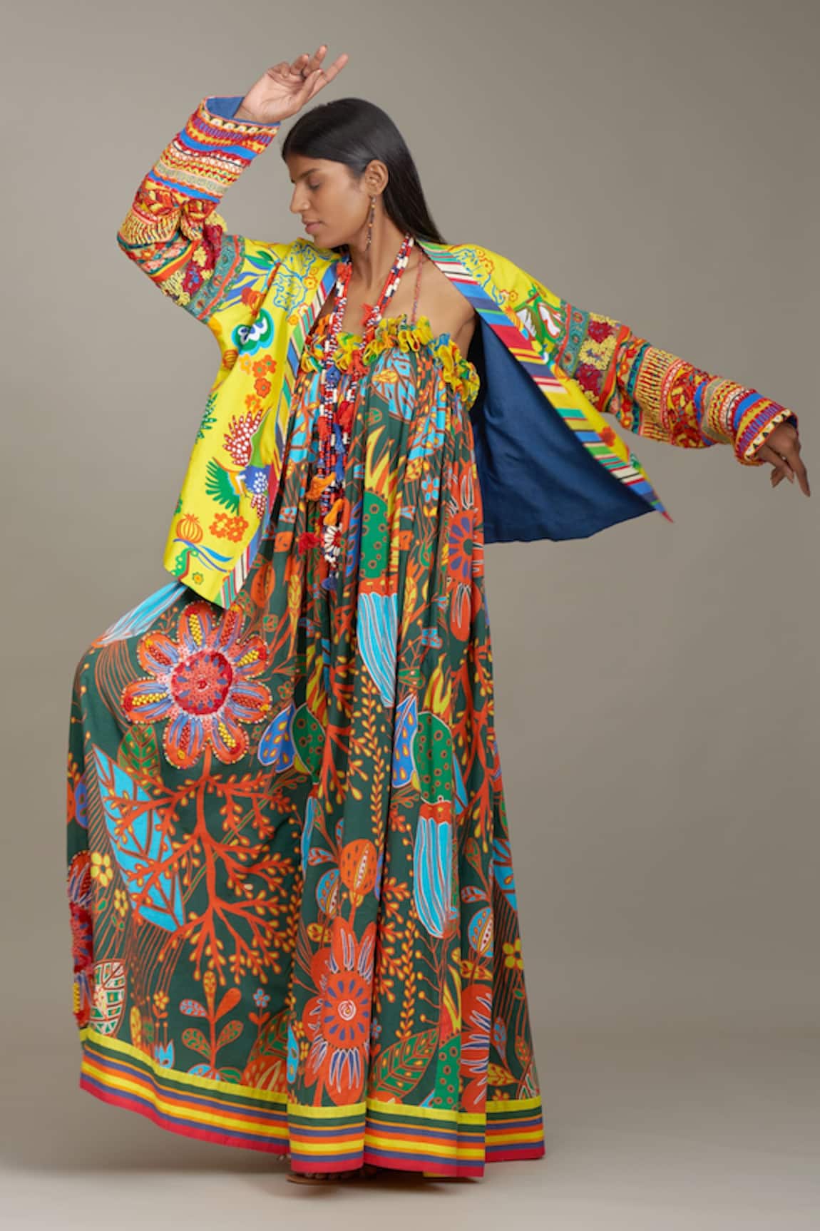 Payal Jain Linen Bird Print Kimono Jacket