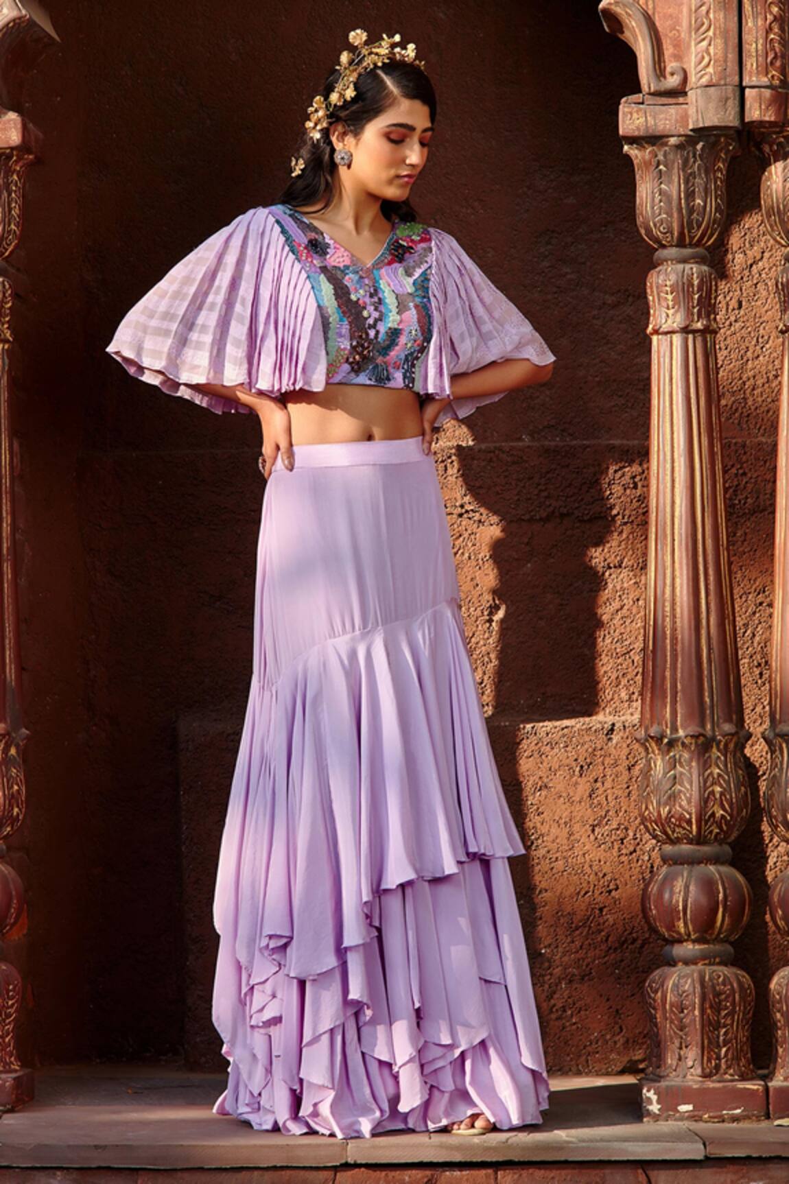 Shweta Aggarwal Embroidered Crop Top & Skirt Set